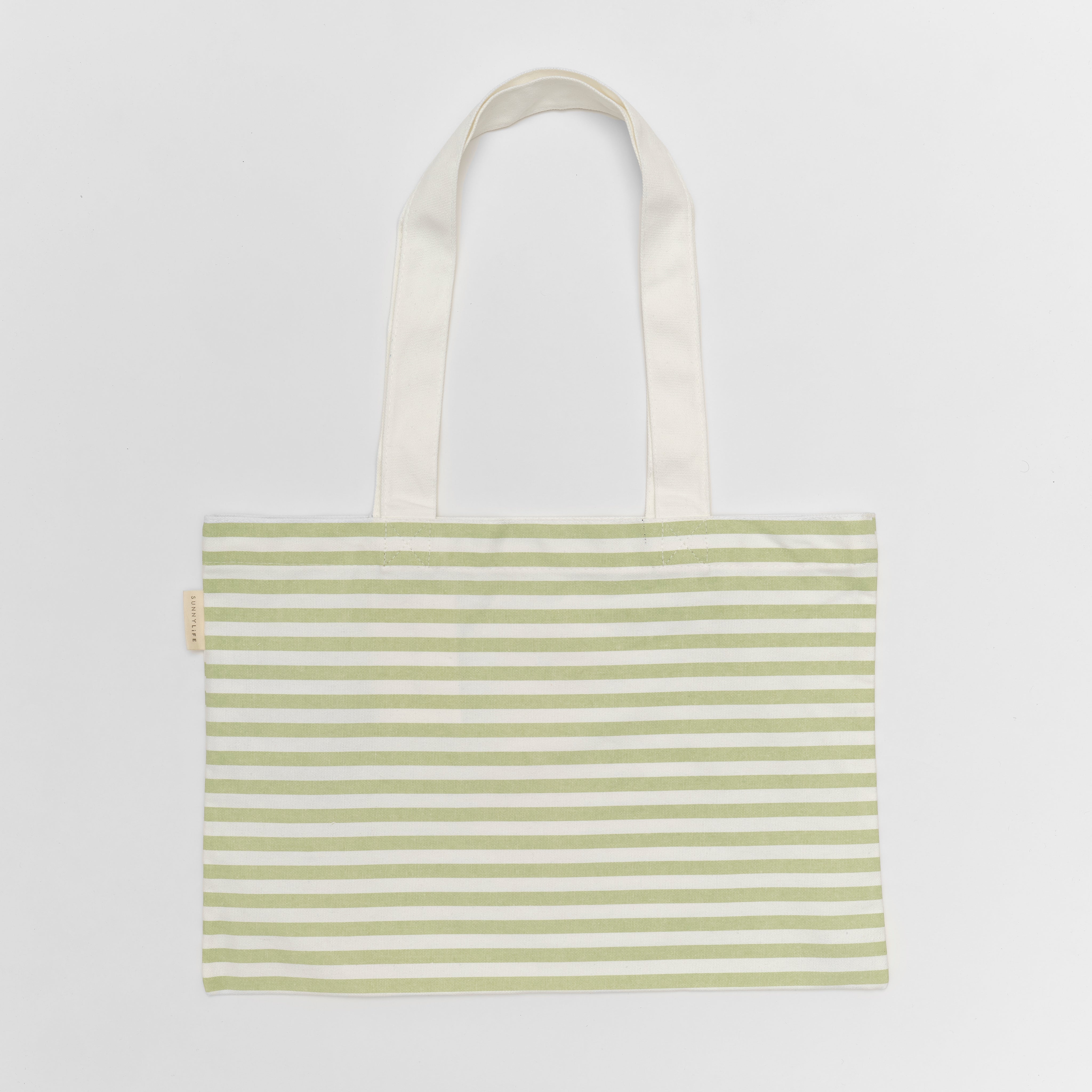 Kids Canvas Beach Bag Duck Sage Stripe