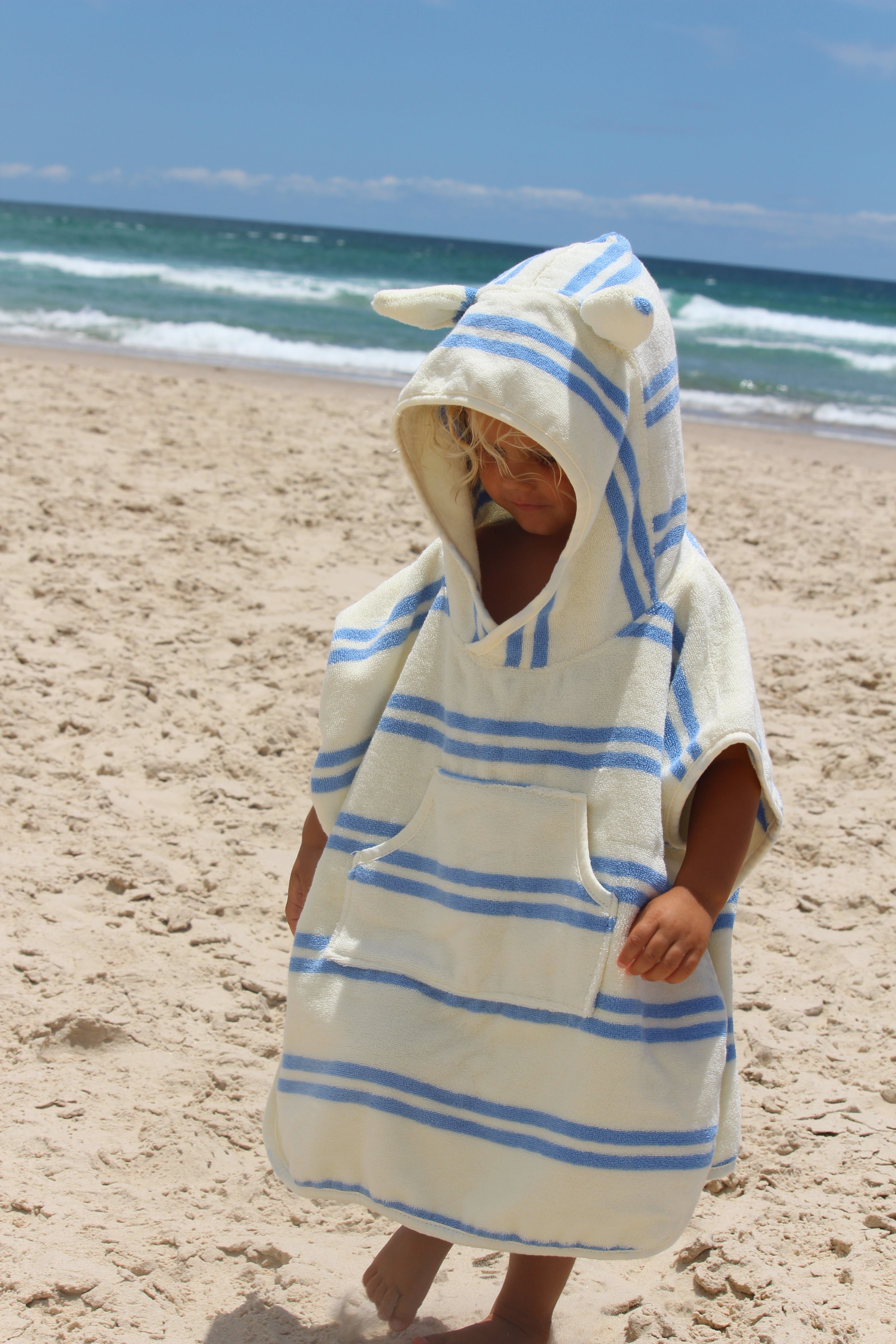 Kids Character Hooded Towel Sid the Seagull Blue Stripe