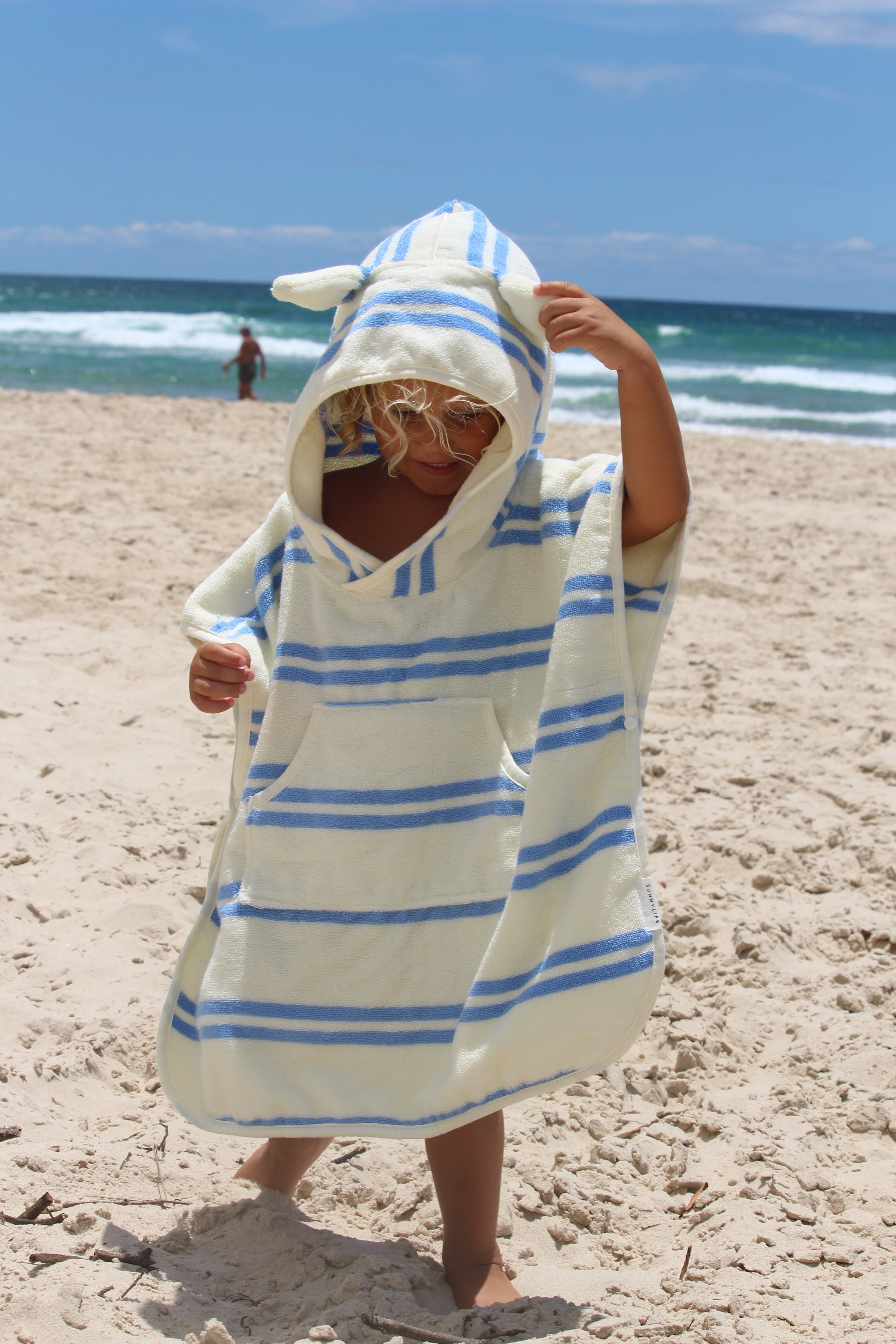 Kids Character Hooded Towel Sid the Seagull Blue Stripe