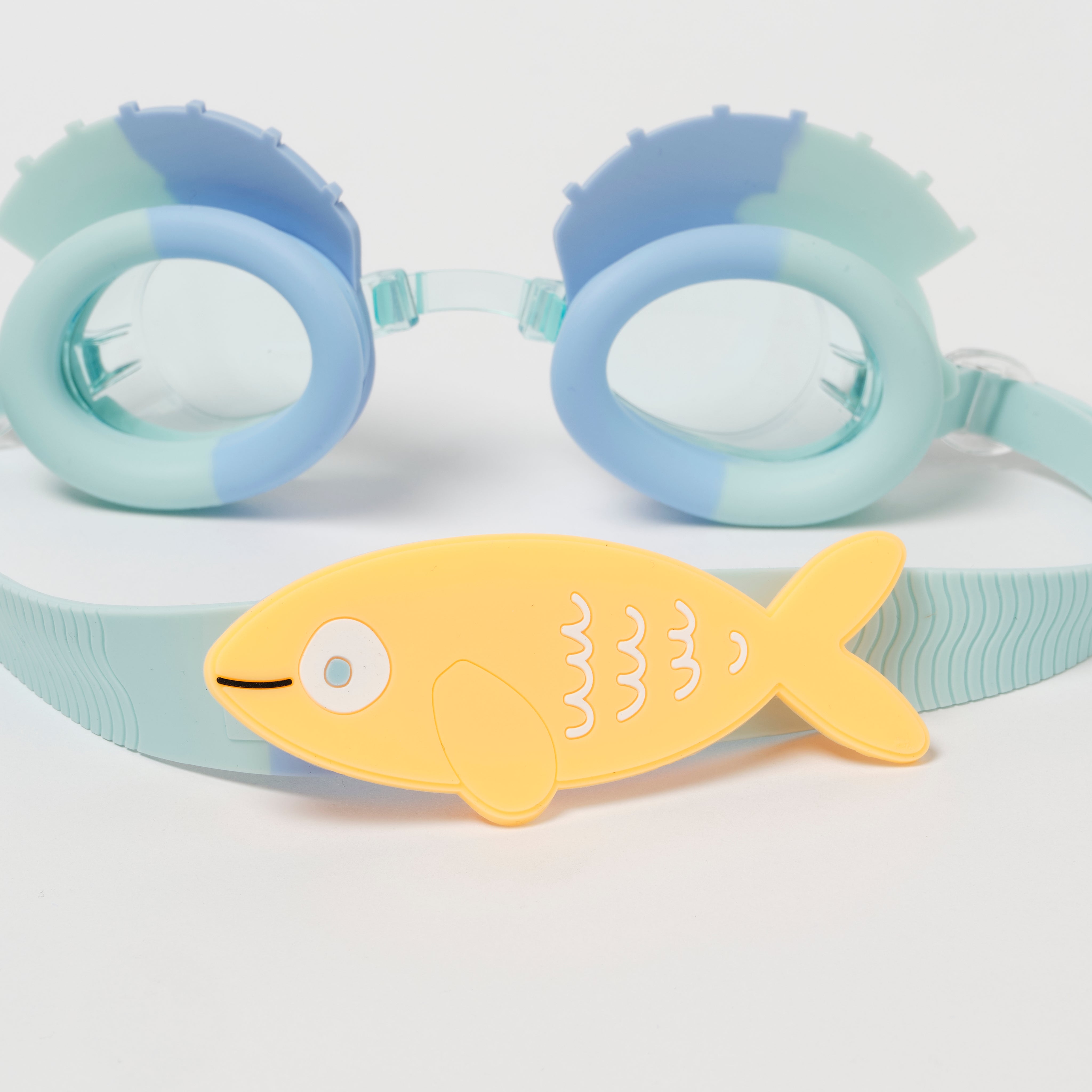 Kids Swim Goggles Finn the Fish Aqua Blue