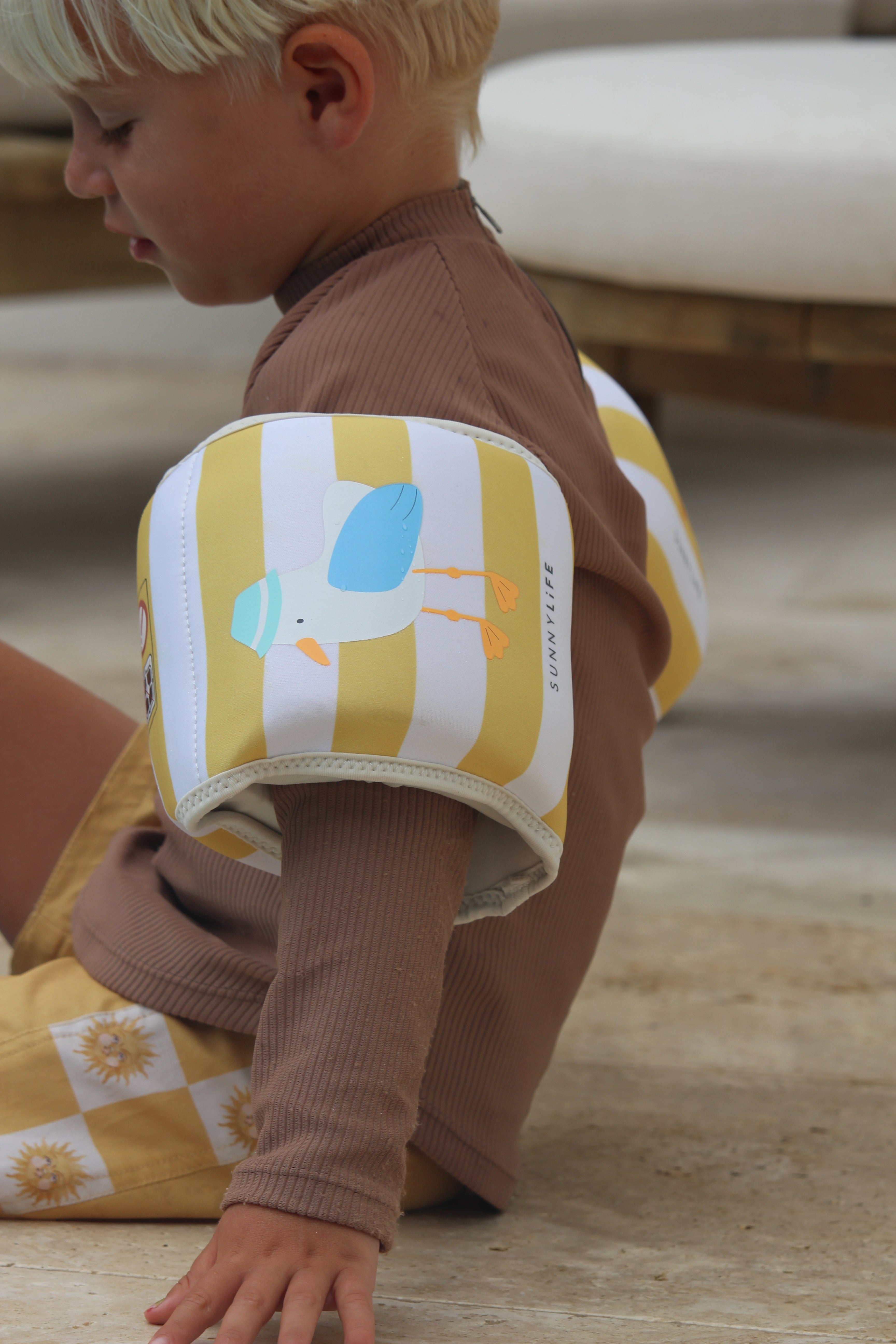 Kids Arm Band Floaties Sid the Seagull Mustard Stripe