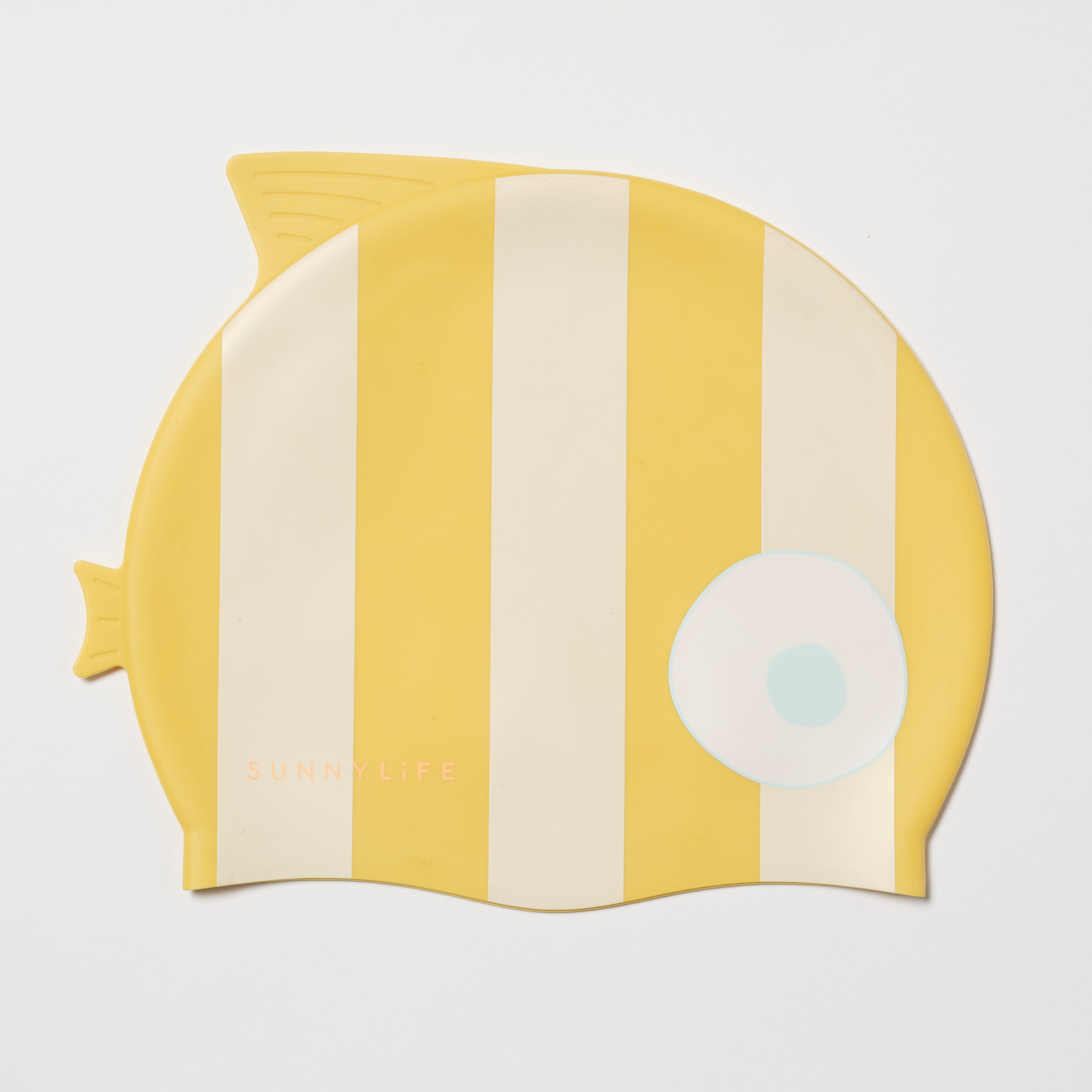 Kids Swimming Cap Finn the Fish Mustard Stripe