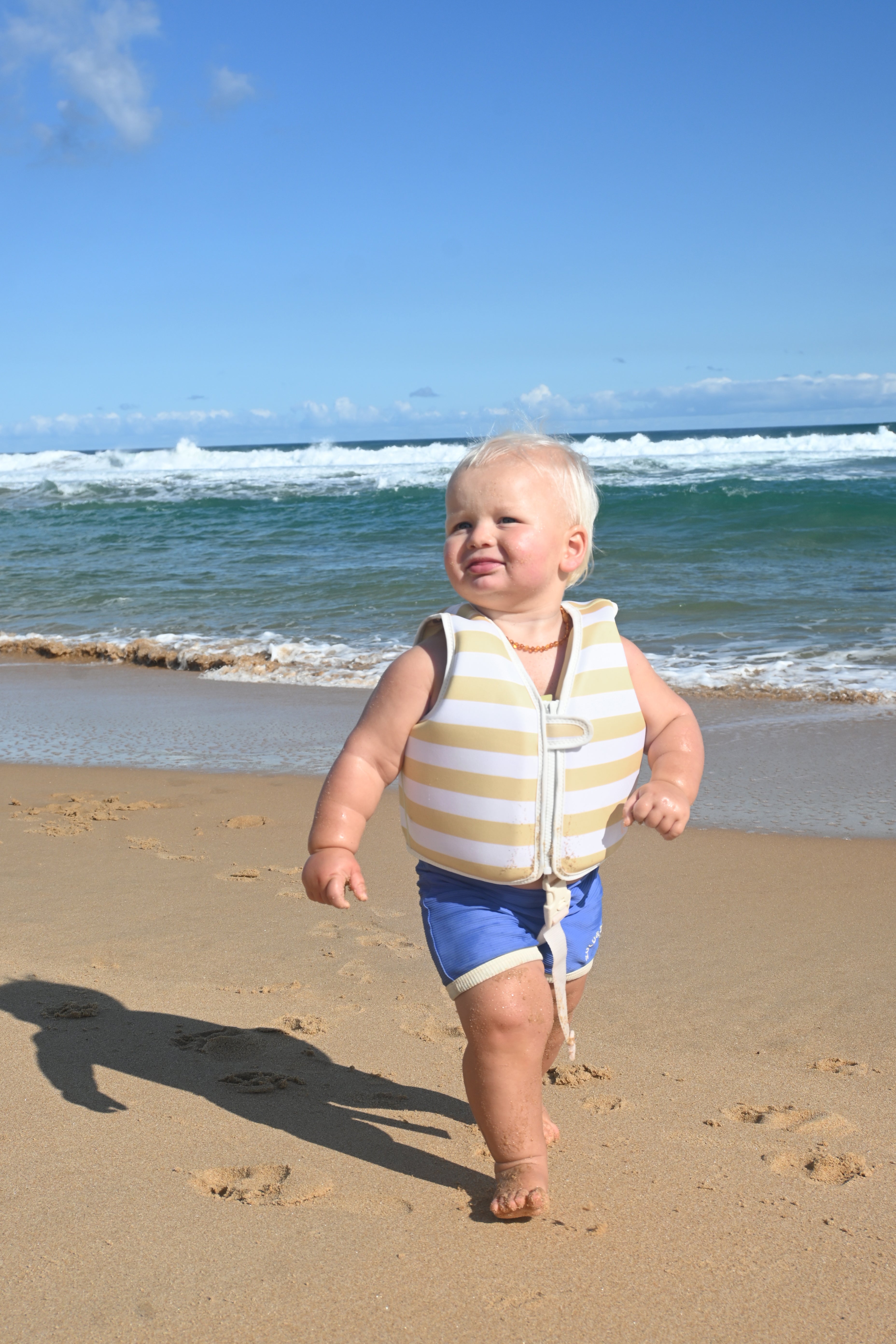 Kids Swim Vest Sid the Seagull Mustard Stripe