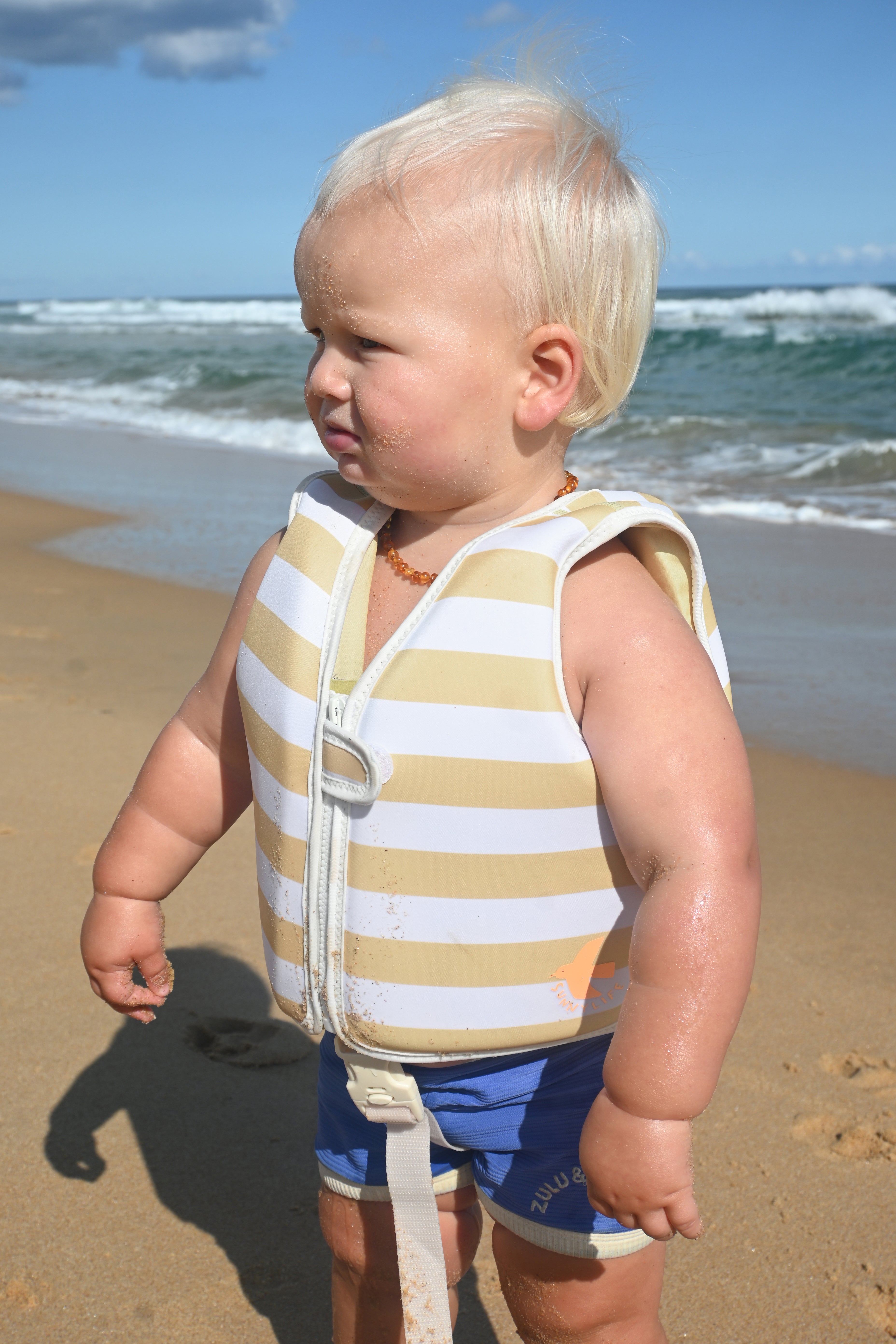 Kids Swim Vest Sid the Seagull Mustard Stripe