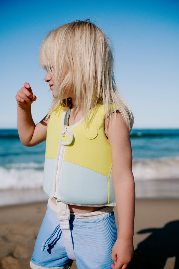 Salty the Shark Swim Vest Aqua Neon Yellow