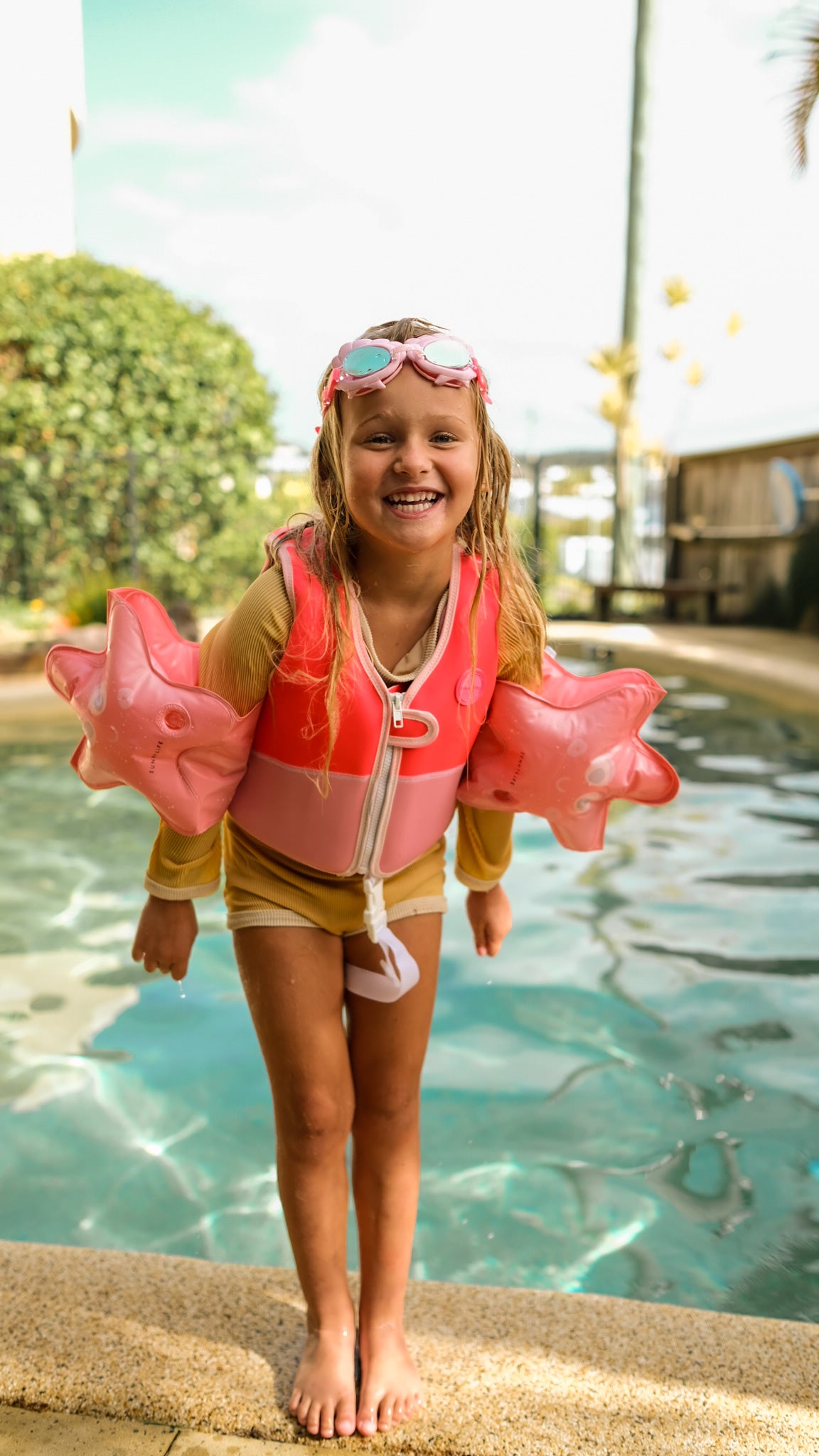 Melody the Mermaid Swim Vest Neon Strawberry