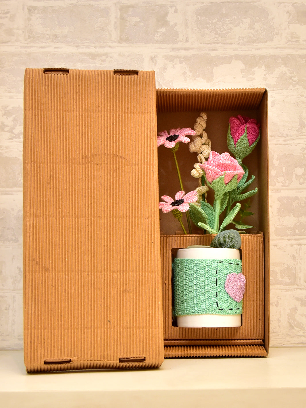 Handcrafted Delight : Crochet Rose & Daisy Mug Bouquet - Totdot