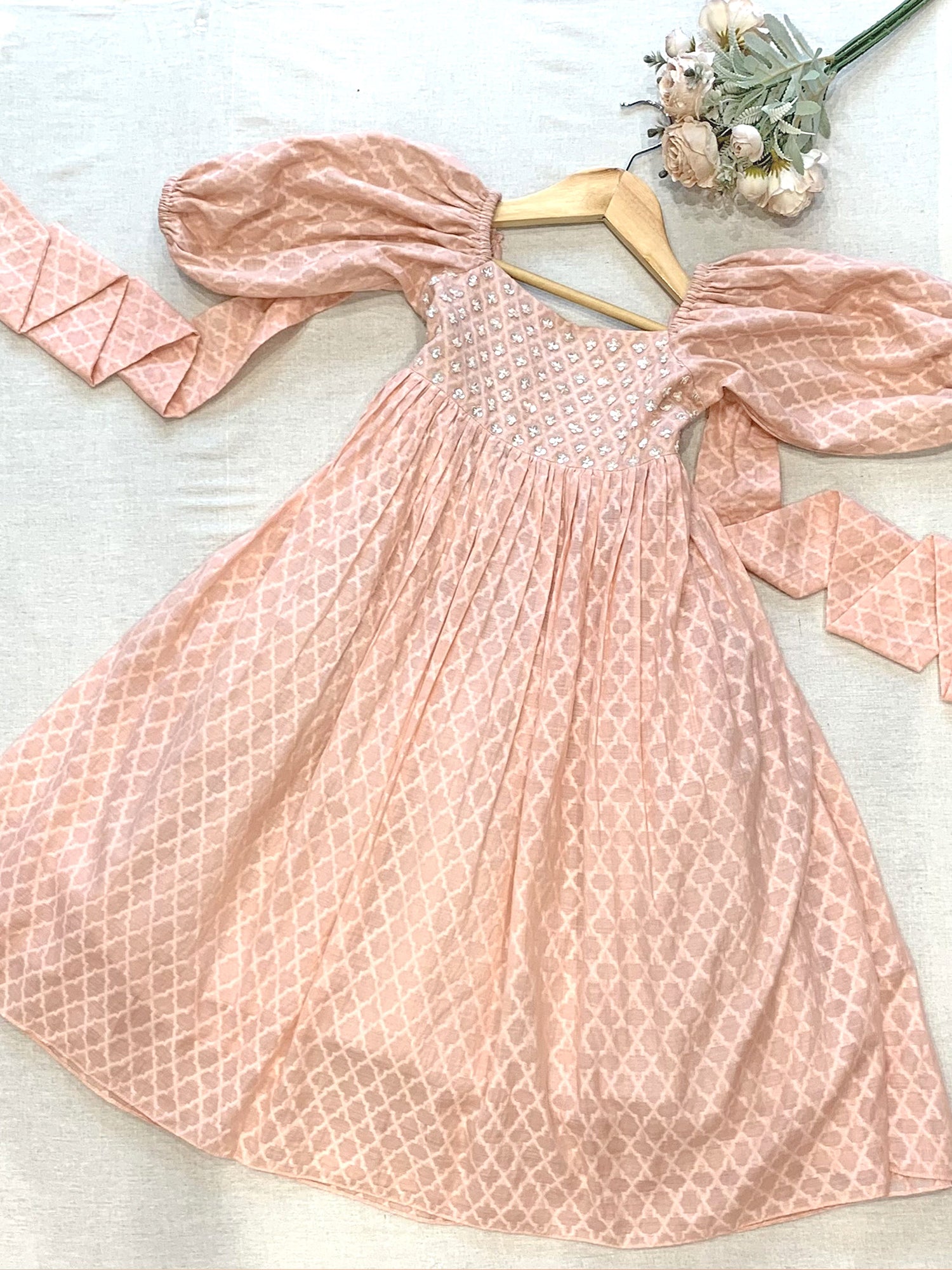 Peach Embroidered Peach Gown - Girls