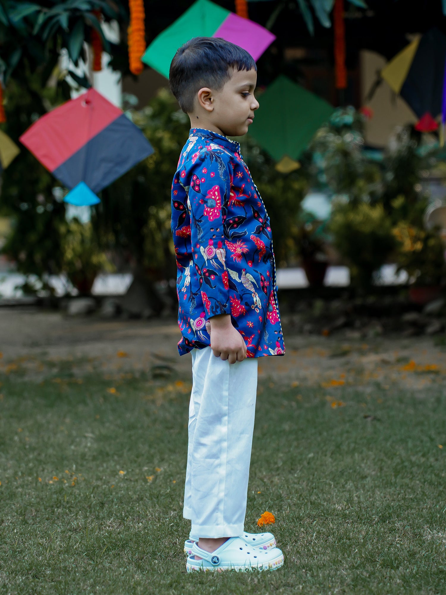 Printed Sherwani Pant Set for Boys - Blue