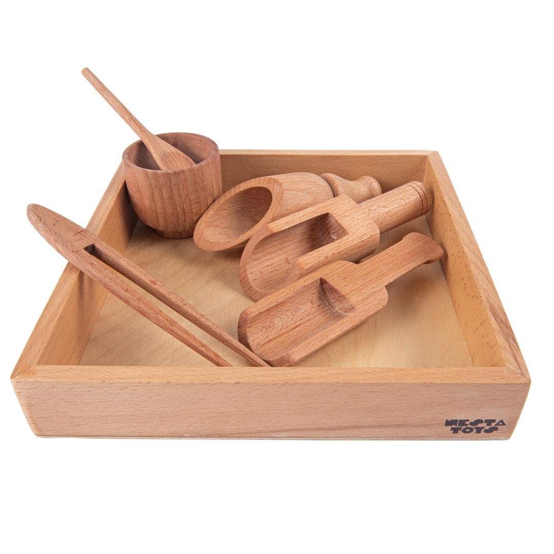 Sensory Wooden Toy Set with Montessori Tray (Beech Wood) - Totdot