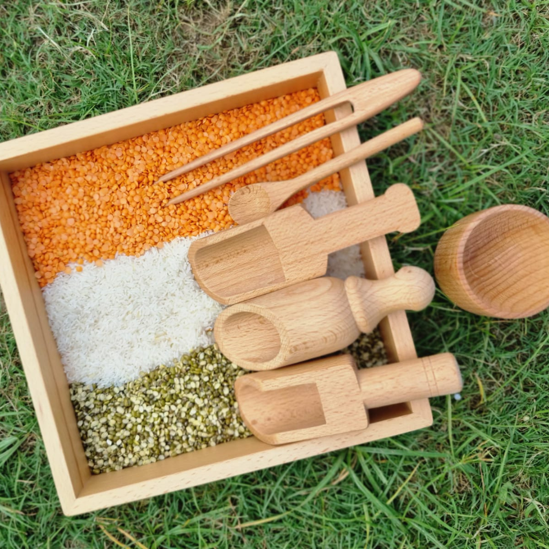 Sensory Wooden Toy Set with Montessori Tray (Beech Wood) - Totdot