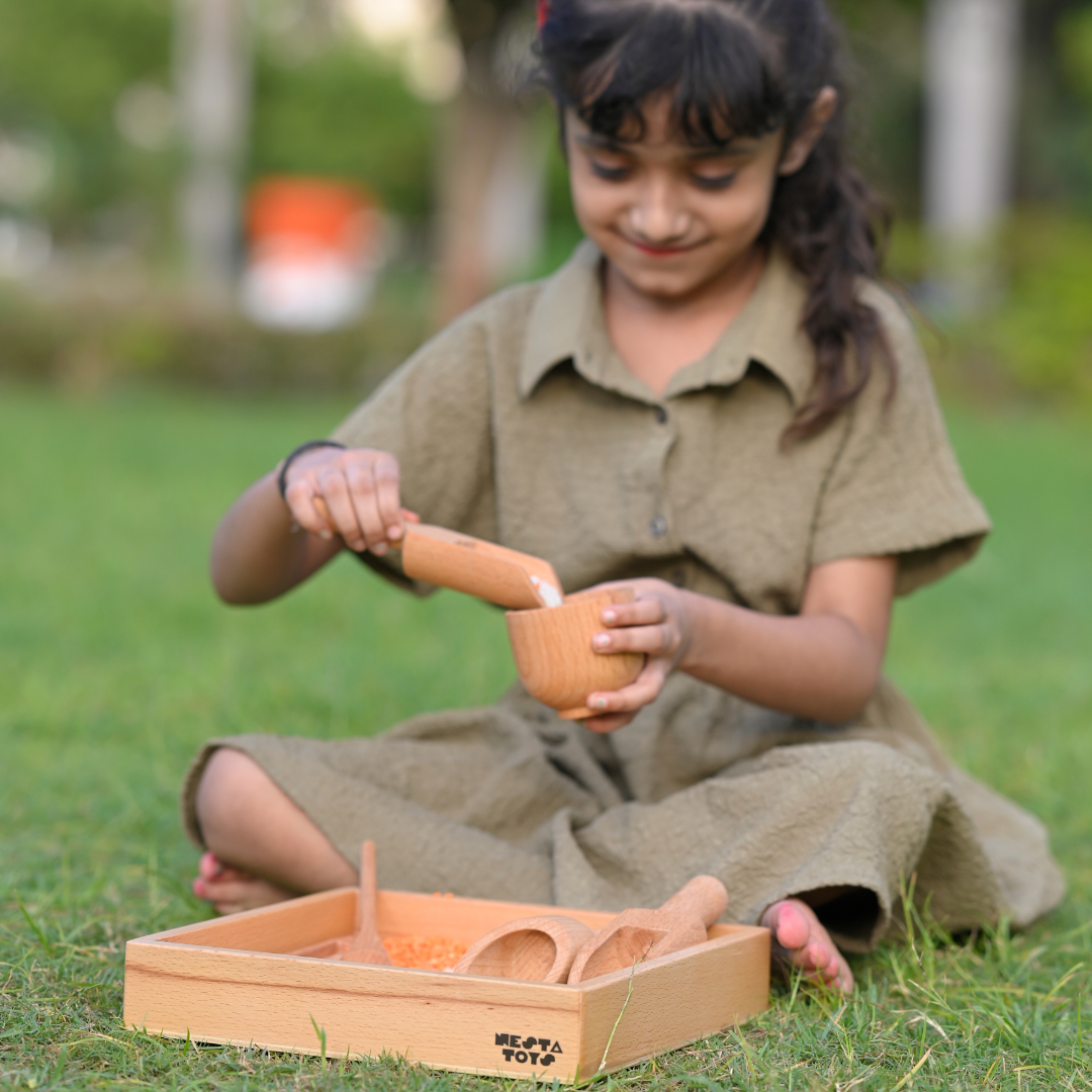 Sensory Wooden Toy Set with Montessori Tray (Beech Wood) - Totdot