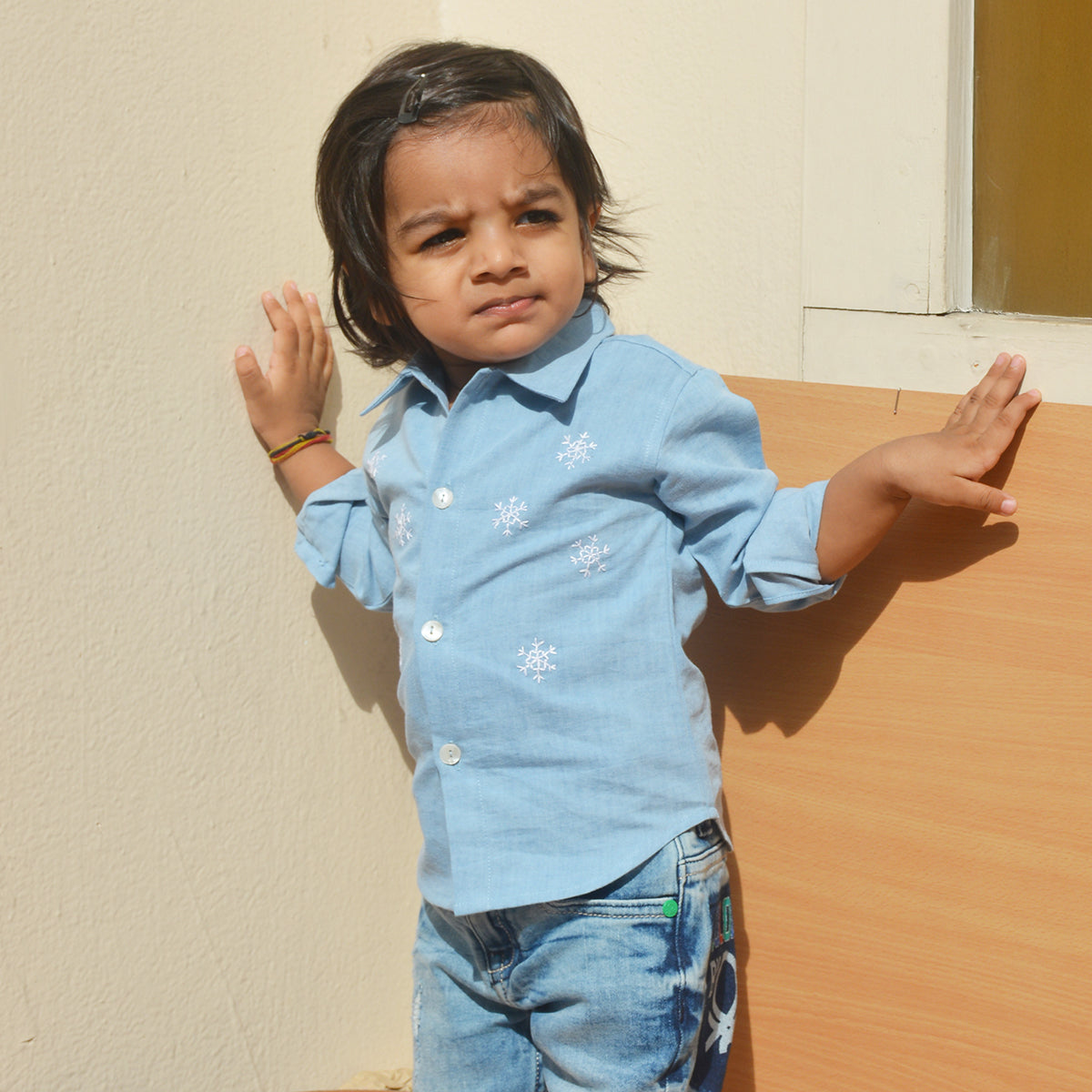 Snowflakes Embroidered Denim Shirt