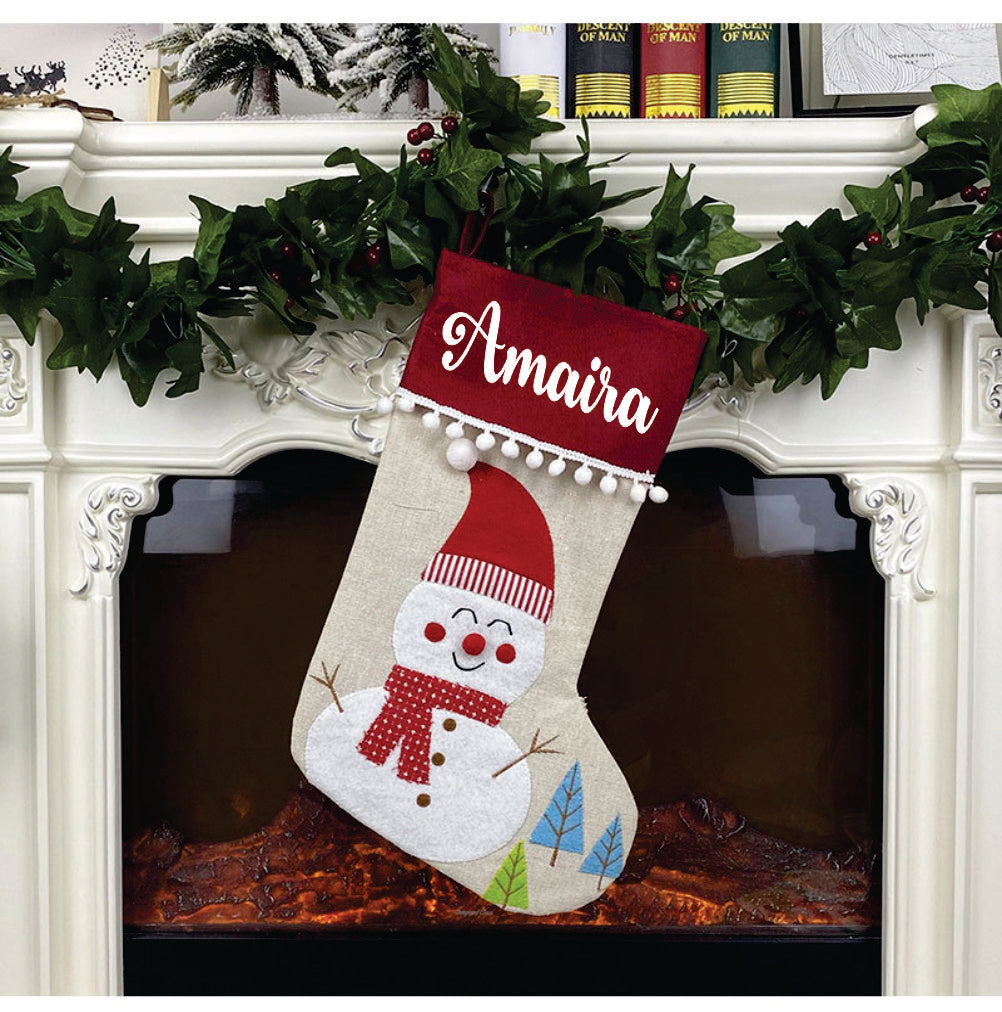 Pom-Pom Fiesta Stockings - Snowy Snowman
