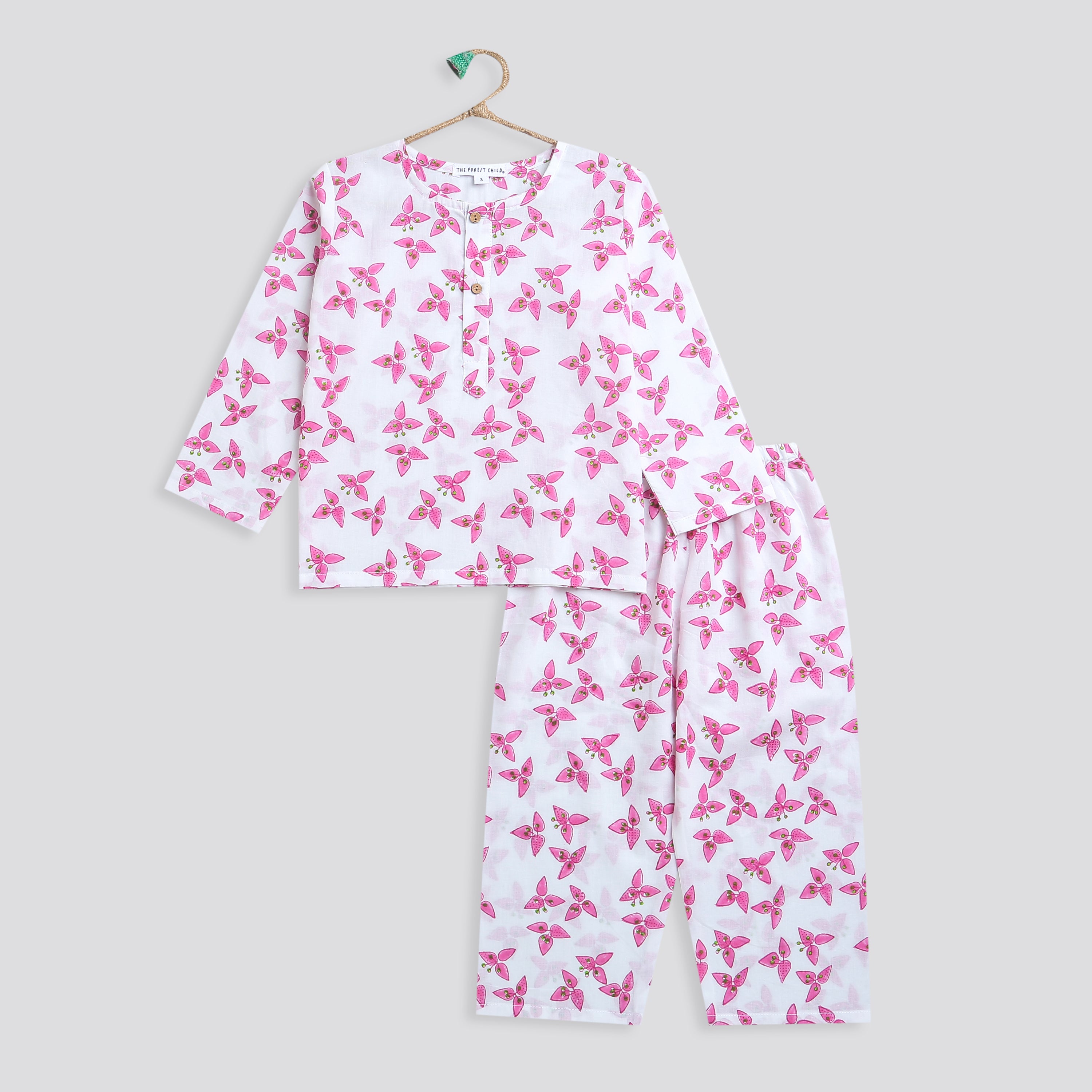 A Cluster of Bougainvillea' - Kurta Pyjama Sleepwear - Totdot