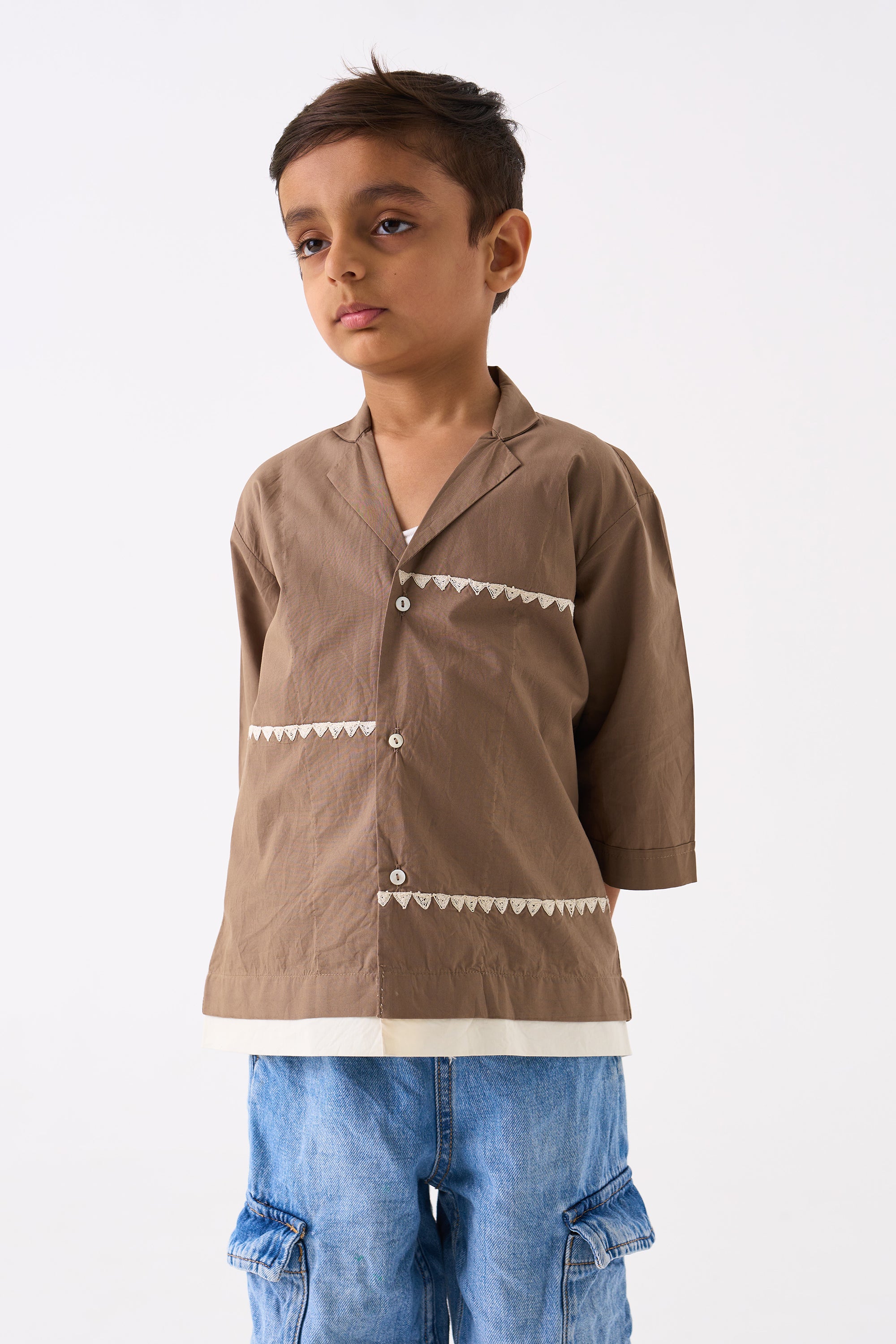 TRIANGLE EMBROIDERED DETAIL SHIRT - CEDAR