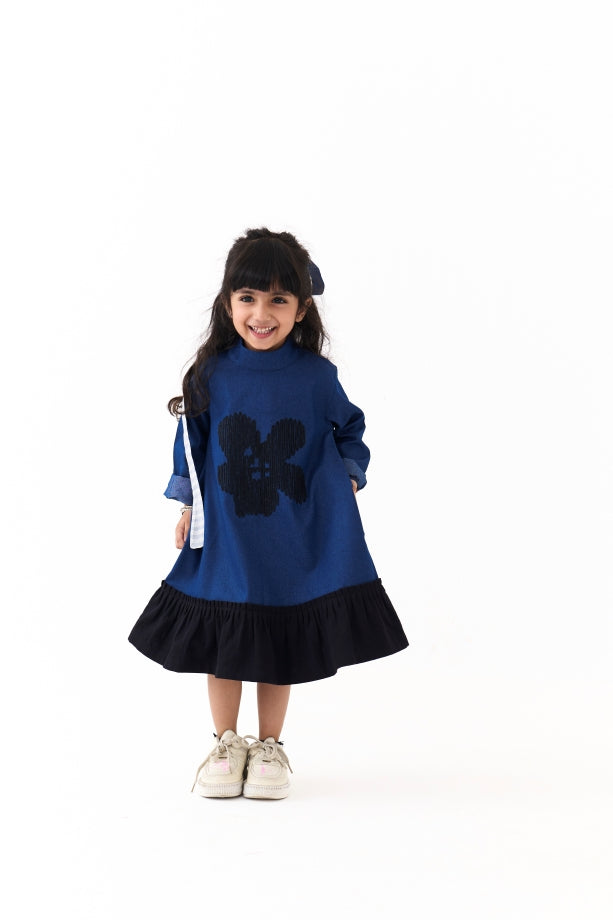 FLORAL EMB. FRILL DRESS