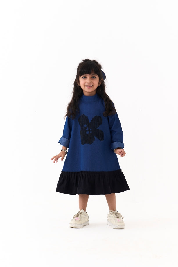 FLORAL EMB. FRILL DRESS