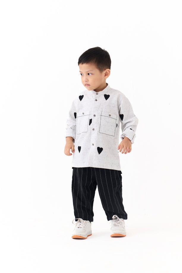 EMB. BAND COLLAR SHIRT CO-ORD