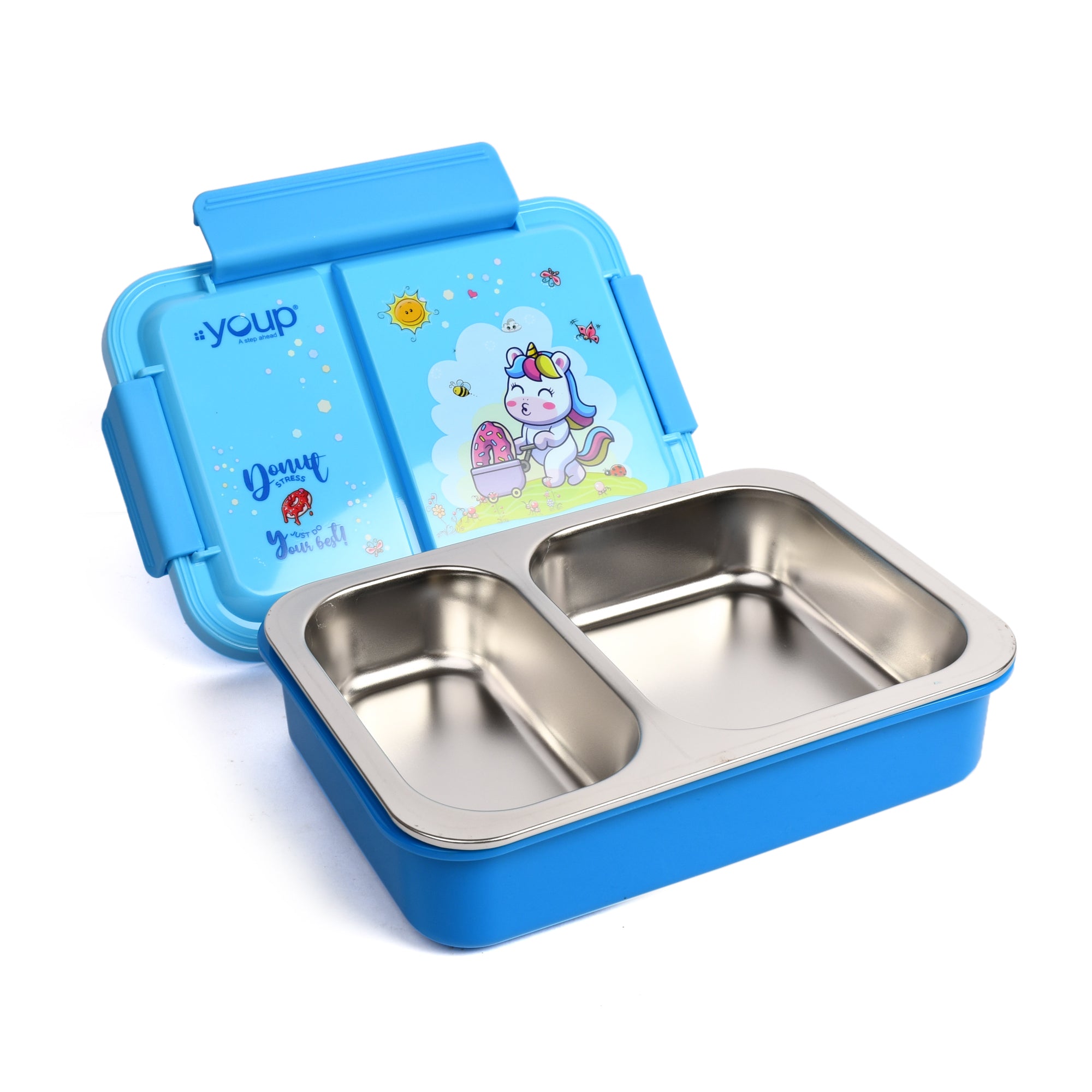 Stainless Steel Unicorn Theme Kids Bento Lunch Box With 2 Compartments Picnic-750 Ml