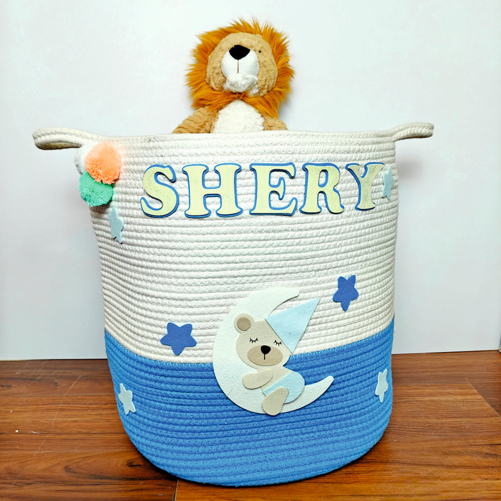 Jute Cotton Storage Basket - Dreaming Teddy Bear