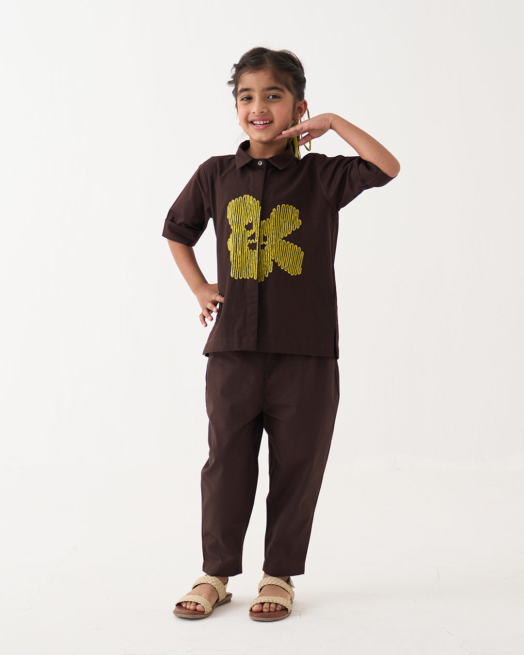 EMB. FLORAL SHIRT CO-ORD SET OF 2