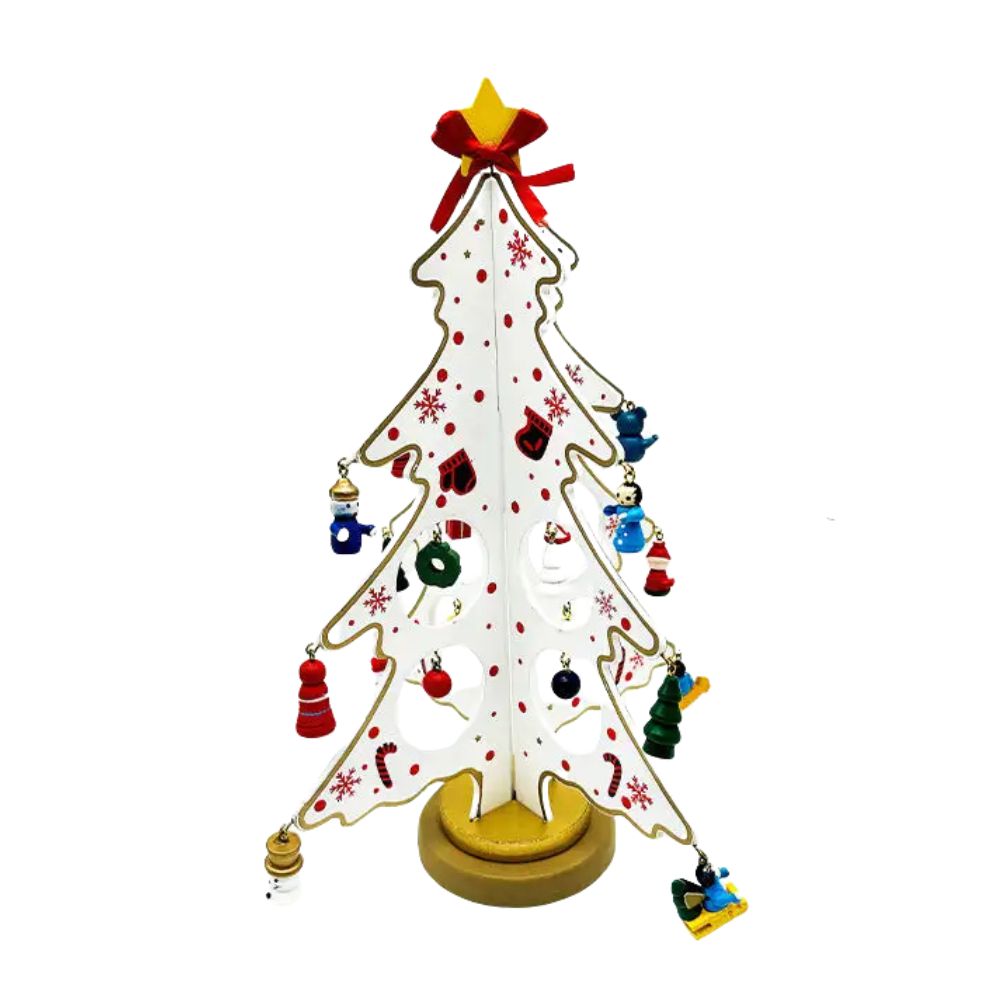 Wooden DIY 3D Winter Wonderland Tabletop Tree With 20 Ornaments - White