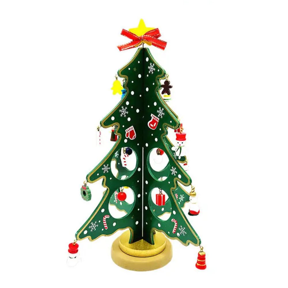 Wooden DIY 3D Winter Wonderland Tabletop Tree With 20 Ornaments - Green