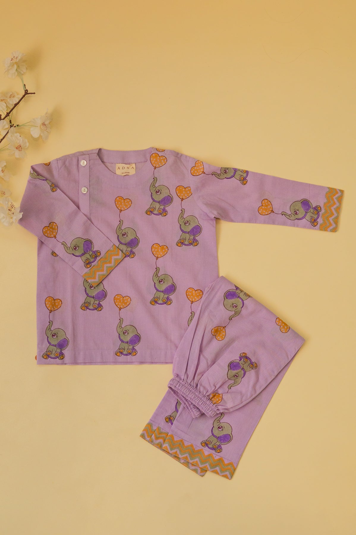 Light Purple Elephant Kids Night Suit