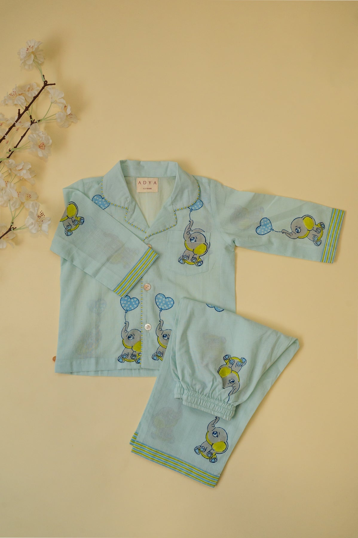 Light Blue Elephant Kids Night Suit