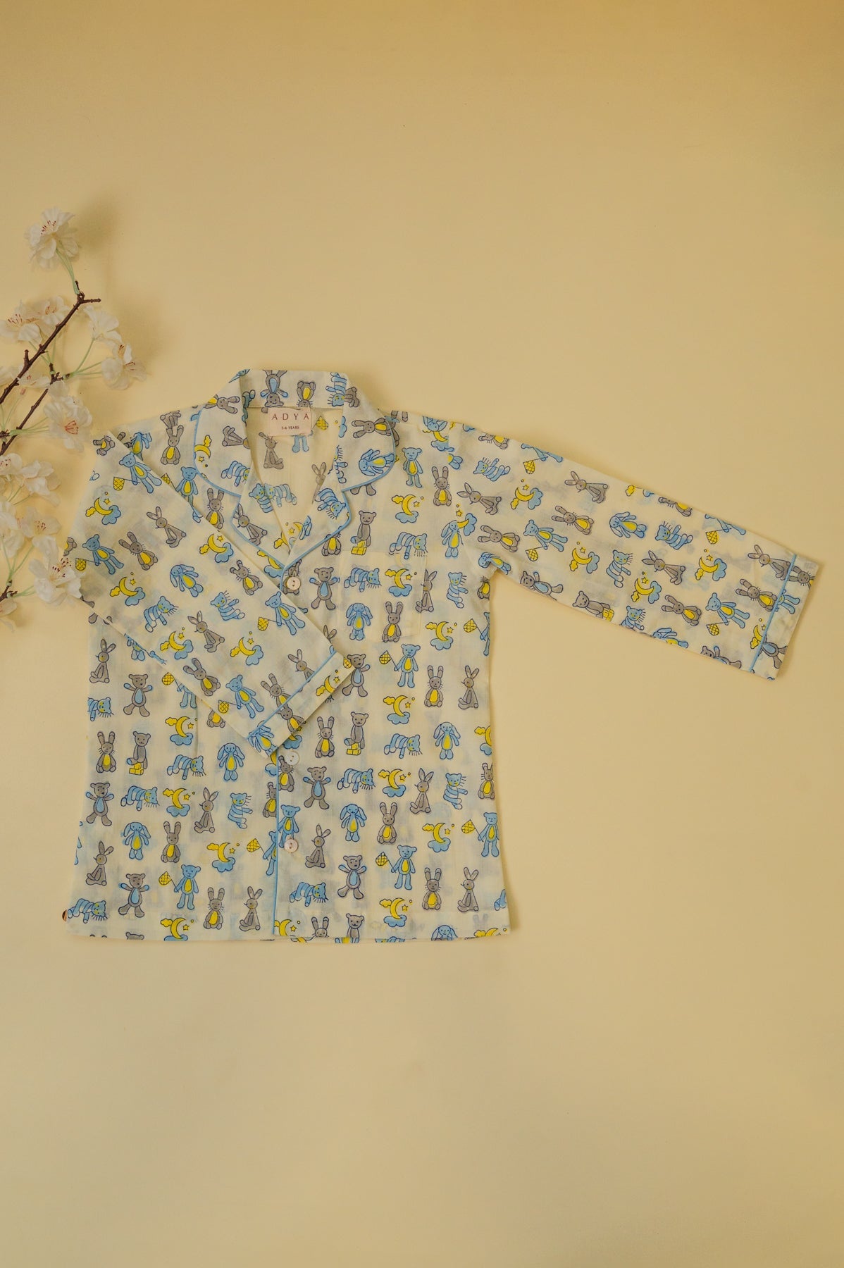 Off White Teddy Bear Kids Night Suit