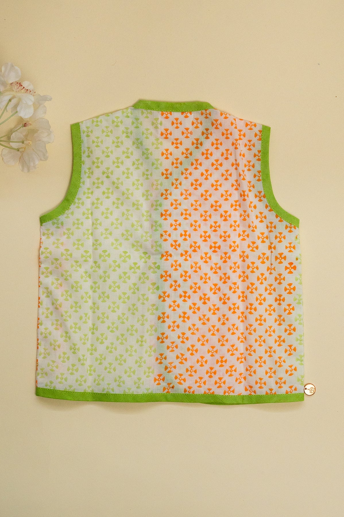 Orange Green Geometric Infant Jhabla