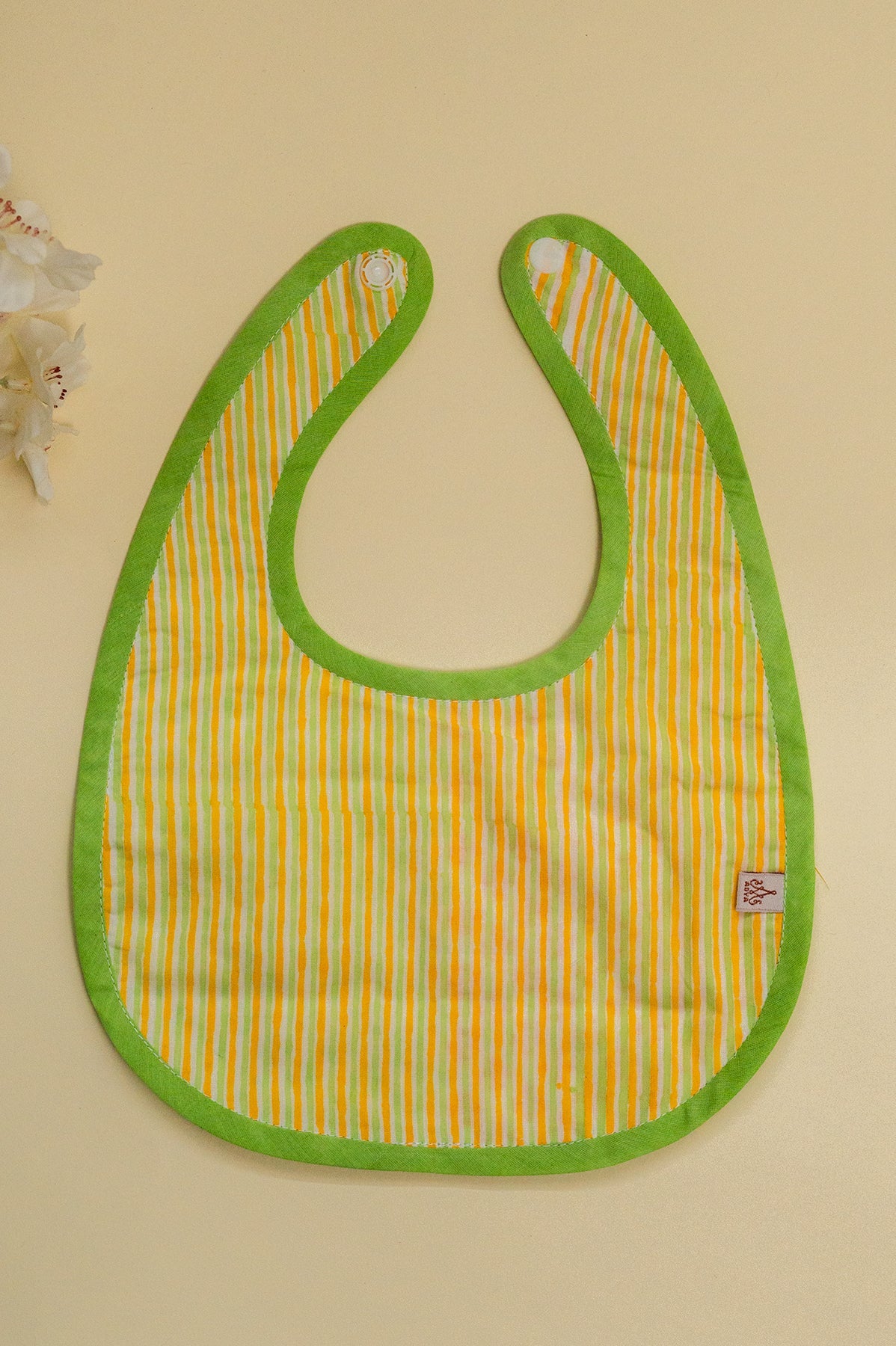 Orange & Green Geometric Cotton Reversible Bib