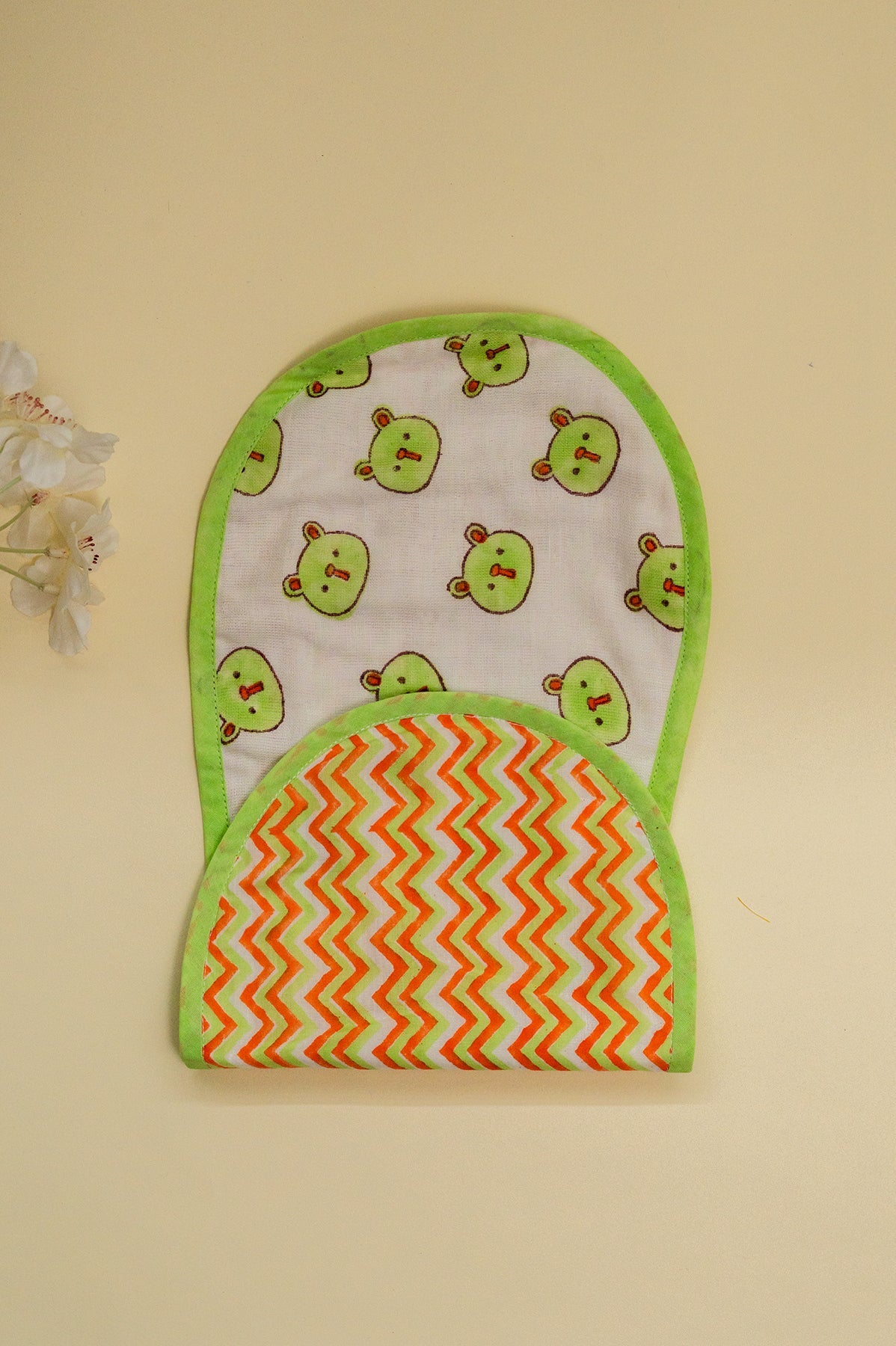 Green Panda Cotton Reversible Burp Cloth- Pack of 2