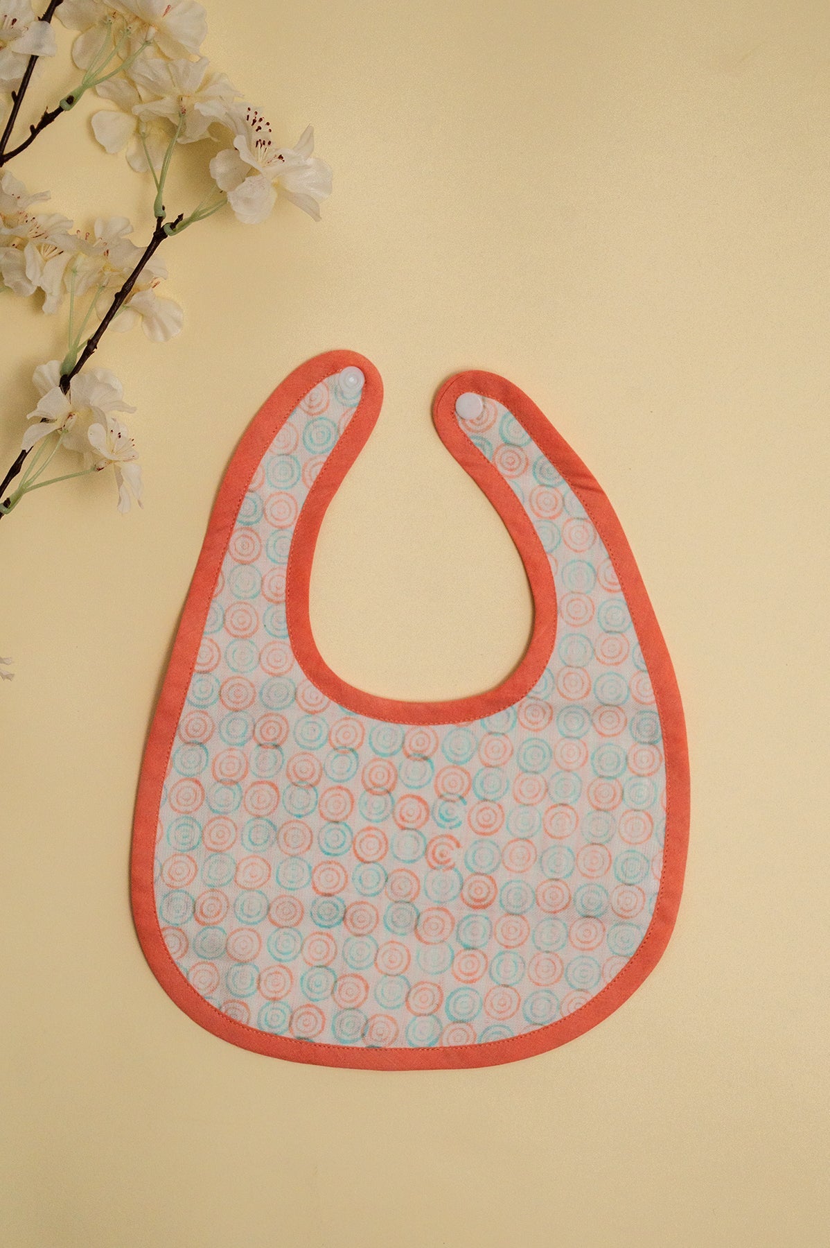 Peach & Blue Spiral Cotton Reversible Bib