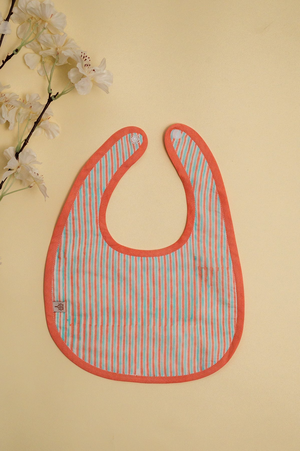 Peach & Blue Spiral Cotton Reversible Bib