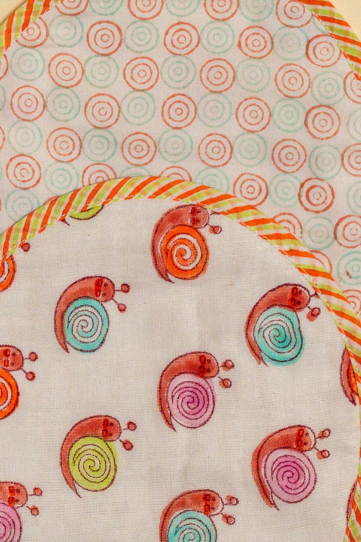 Colorful snail Cotton Reversible Burp Cloth- Pack of 2