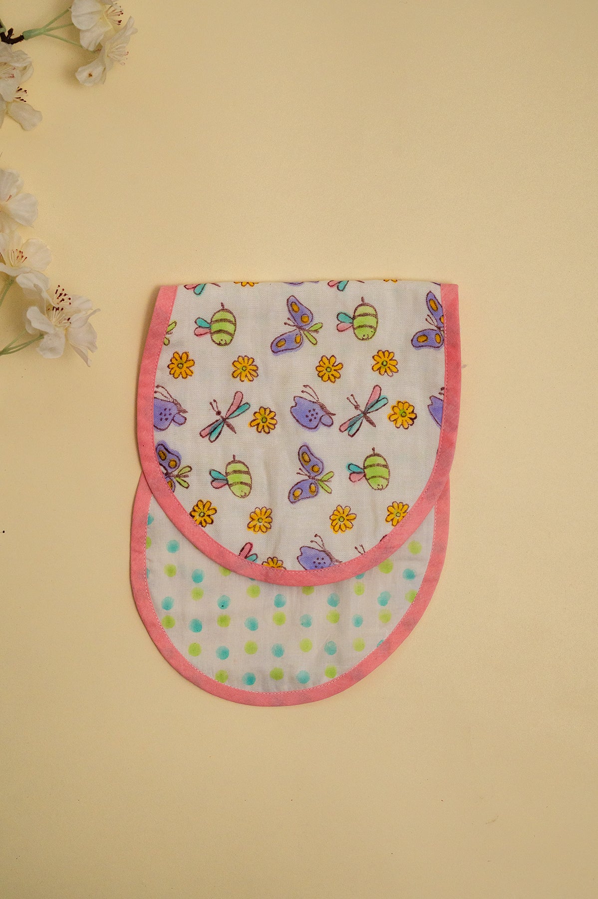 Lilac Butterfly Cotton Reversible Burp Cloth- Pack of 2