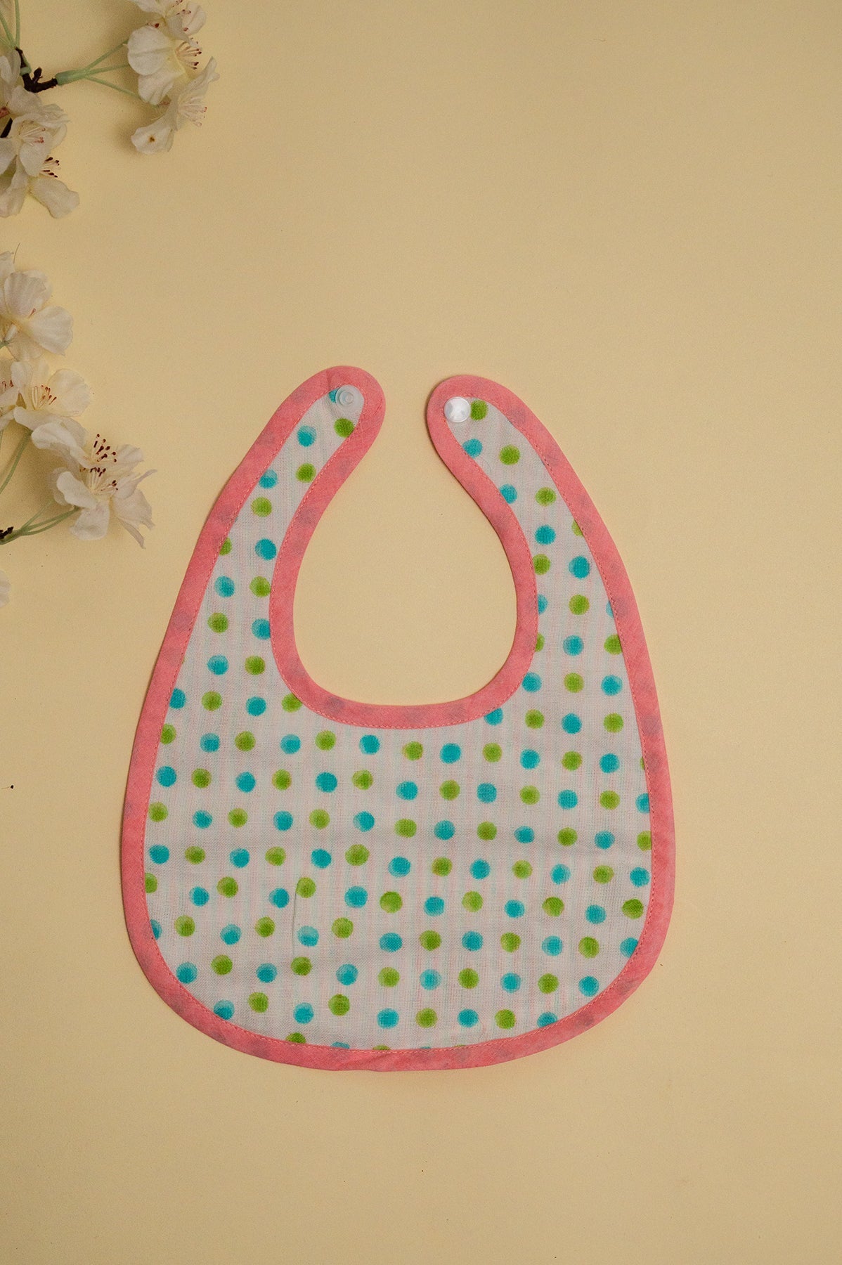 Pink Blue Polka Dots Cotton Reversible Bib