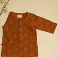 Brown Panda Block Print Kurta Set