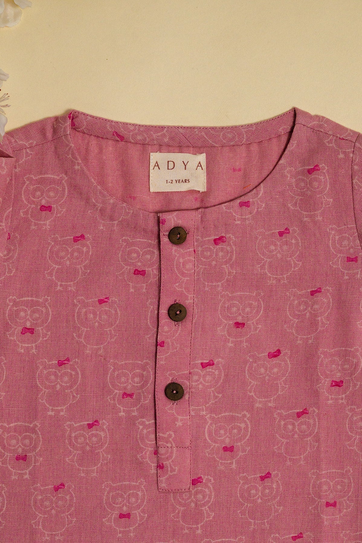 Pink Owl Block Print Kurta Set