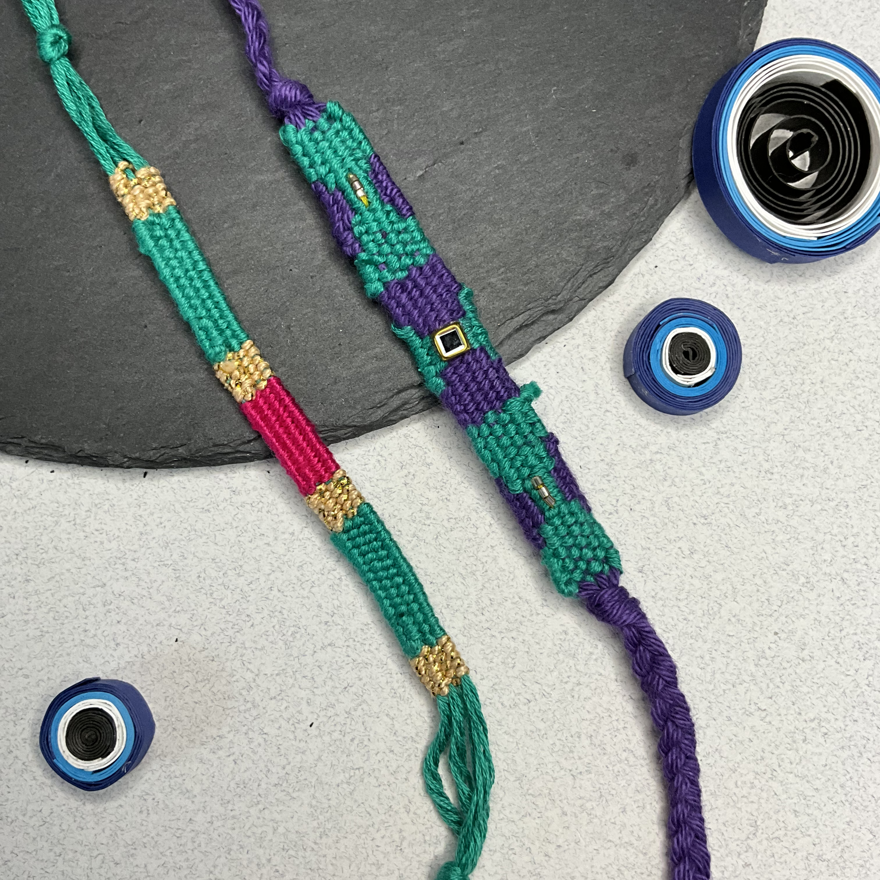 Weaved Rakhi - Combo Blue Green & Purple Hues