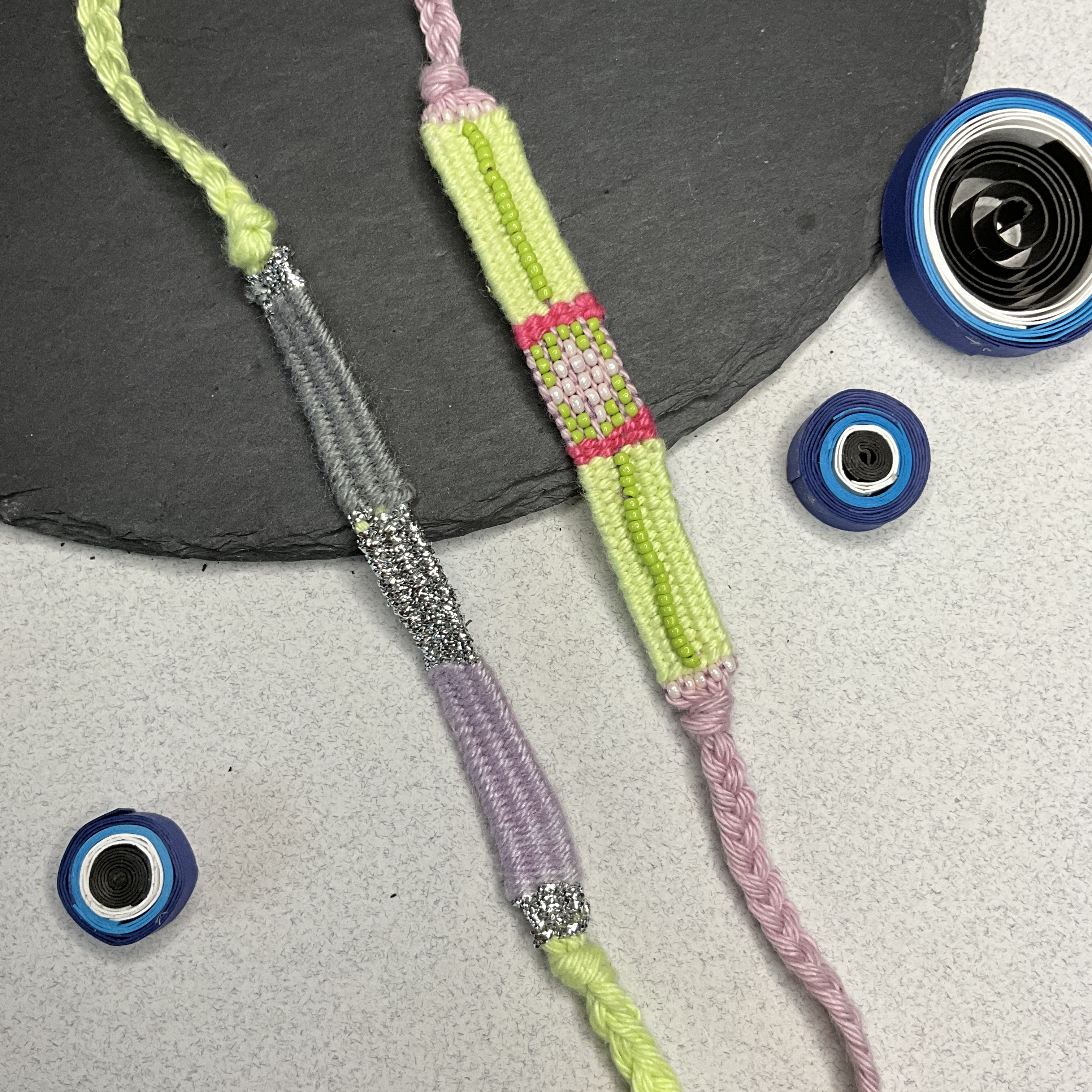 Weaved Rakhi - Combo Lilac & Green Hues