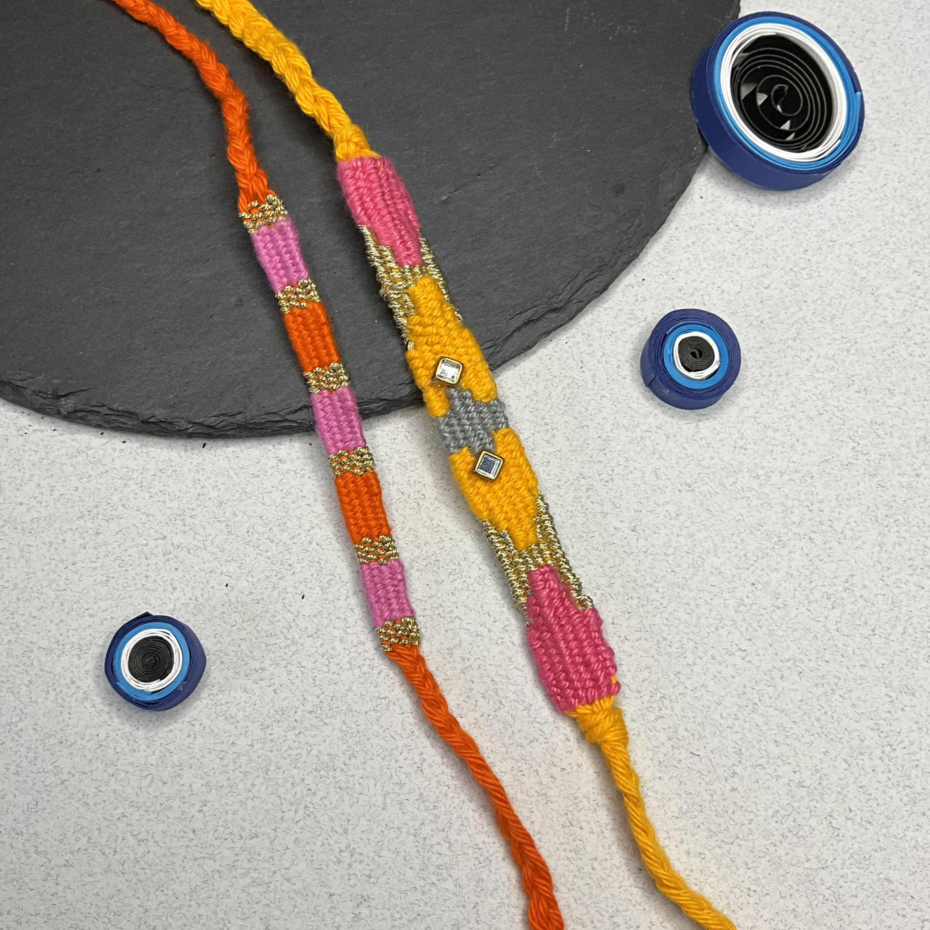 Weaved Rakhi - Combo Orange Pink Hues