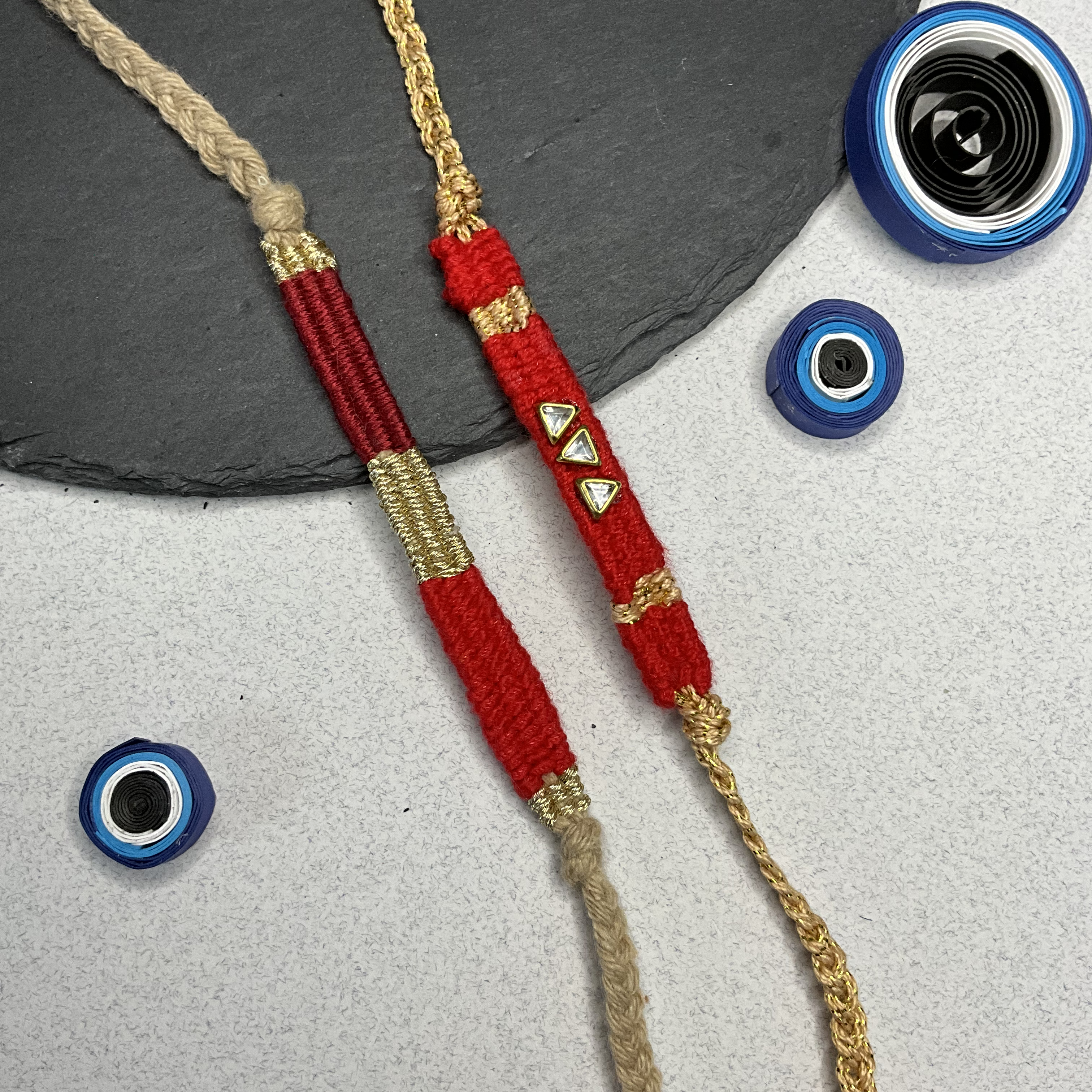 Weaved Rakhi - Combo Red Hues
