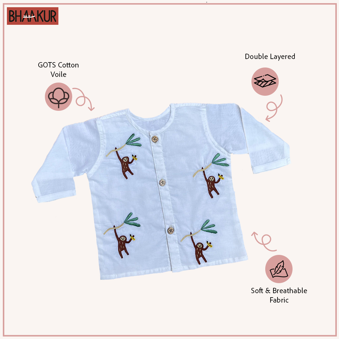 Monkey - Organic Cotton Full Sleeves Jhabla Set