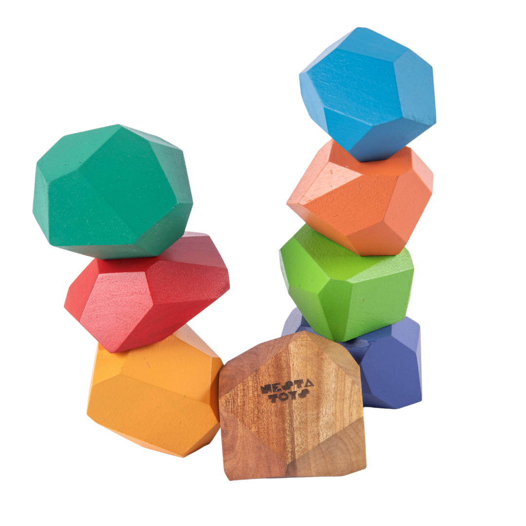 Wooden Stone Balancing Blocks | Rainbow Stacking Sensory Toy (8 Pcs) - Totdot