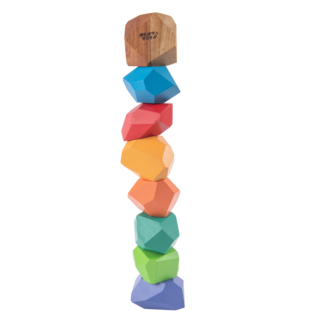 Wooden Stone Balancing Blocks | Rainbow Stacking Sensory Toy (8 Pcs) - Totdot