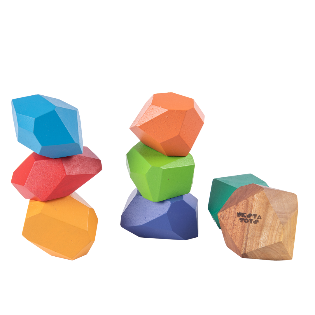 Wooden Stone Balancing Blocks | Rainbow Stacking Sensory Toy (8 Pcs) - Totdot