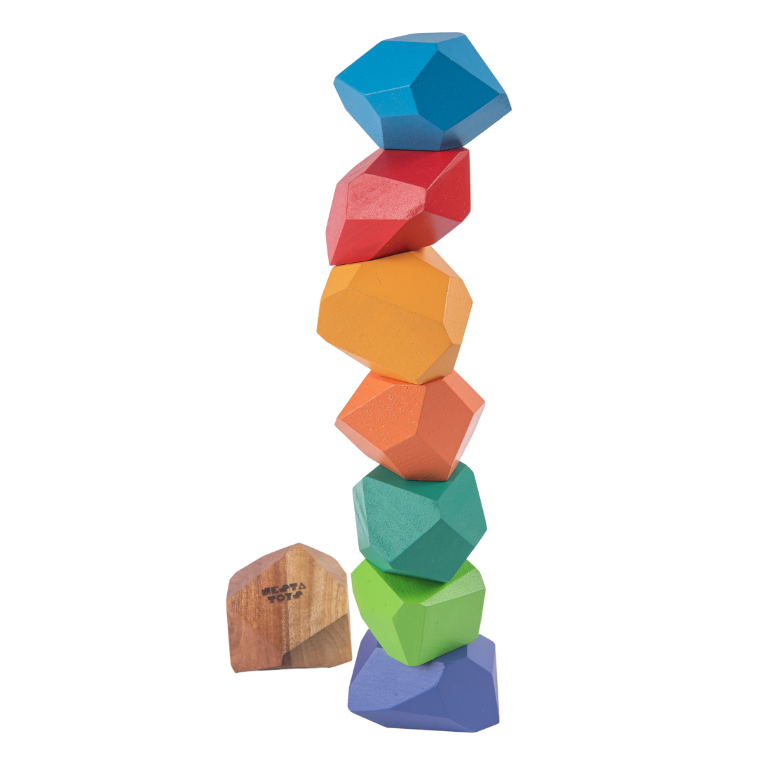 Wooden Stone Balancing Blocks | Rainbow Stacking Sensory Toy (8 Pcs) - Totdot